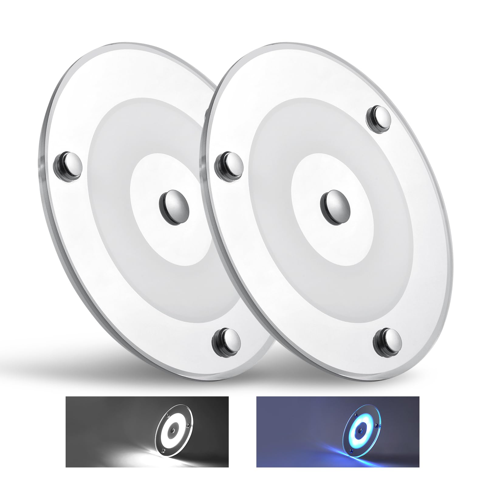 Obeaming 2 Pack 12V Led Ceiling Dome Light 400Lm, 4.75" Dimmable Interior Light For Rv Boat Camper Van Travel Trailer Truck Sailboat Interior Lighting, Surface Mount & Touch Switch(Cool White)