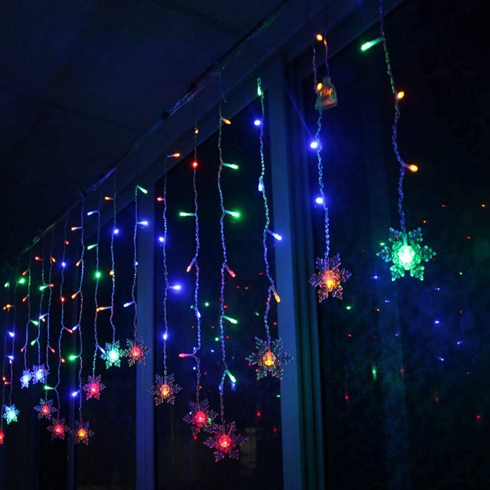 MBVBN LED Curtain Lights, 96 Snowflake Lights, Plug-in, 13ft/4M, Colorful, Model EK-04, Ideal for Christmas and Parties