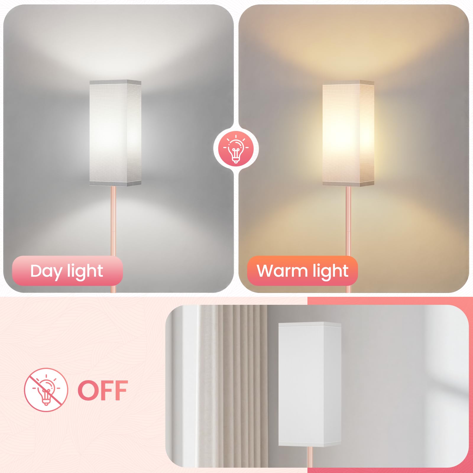 GOEBLESON Floor Lamp, Modern Minimalist Design, ETL Listed, Pink and White, PCW07LD05, Freestanding with Foot Switch