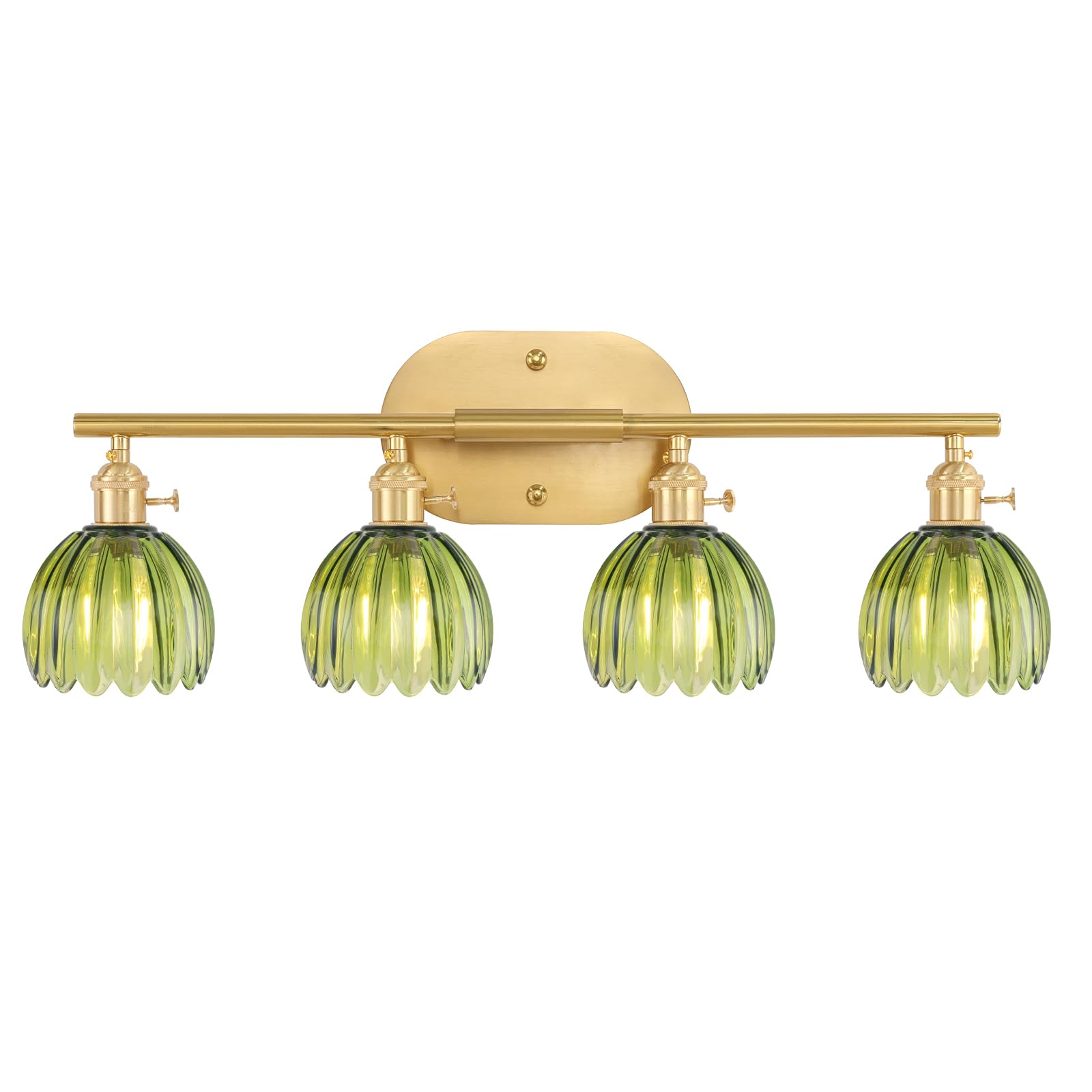 Shenmoyl Bathroom Light Fixtures  4-Light Brass Vanity wall Light Over Mirror with Green Tulip Glass Shade for Bedroom Living Room (Bulb Not Included)