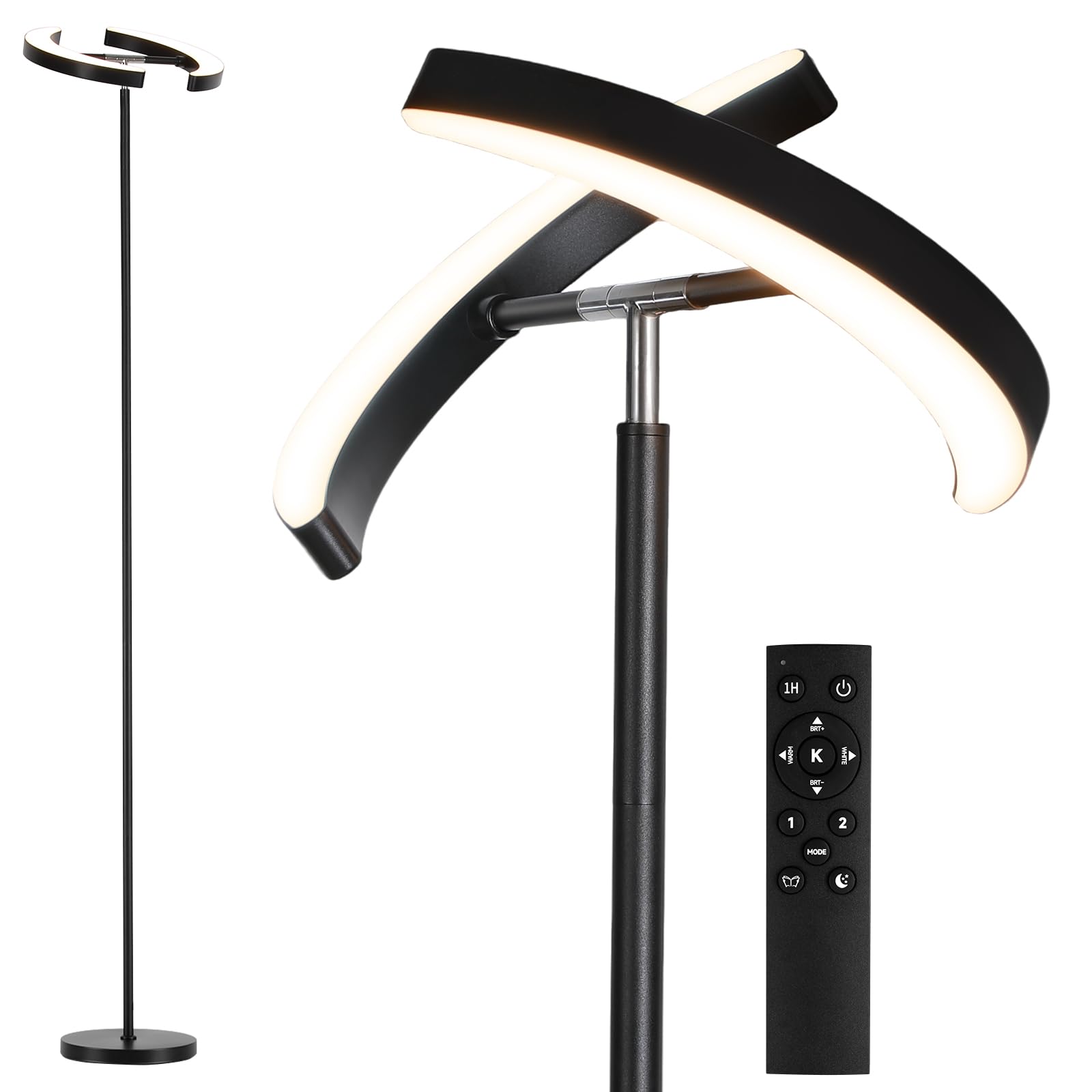 SUNMORY Floor Lamp with Remote, 28W/1600LM, Dimmable, 74in Tall, Iron, Black, Model FLD-032-XO