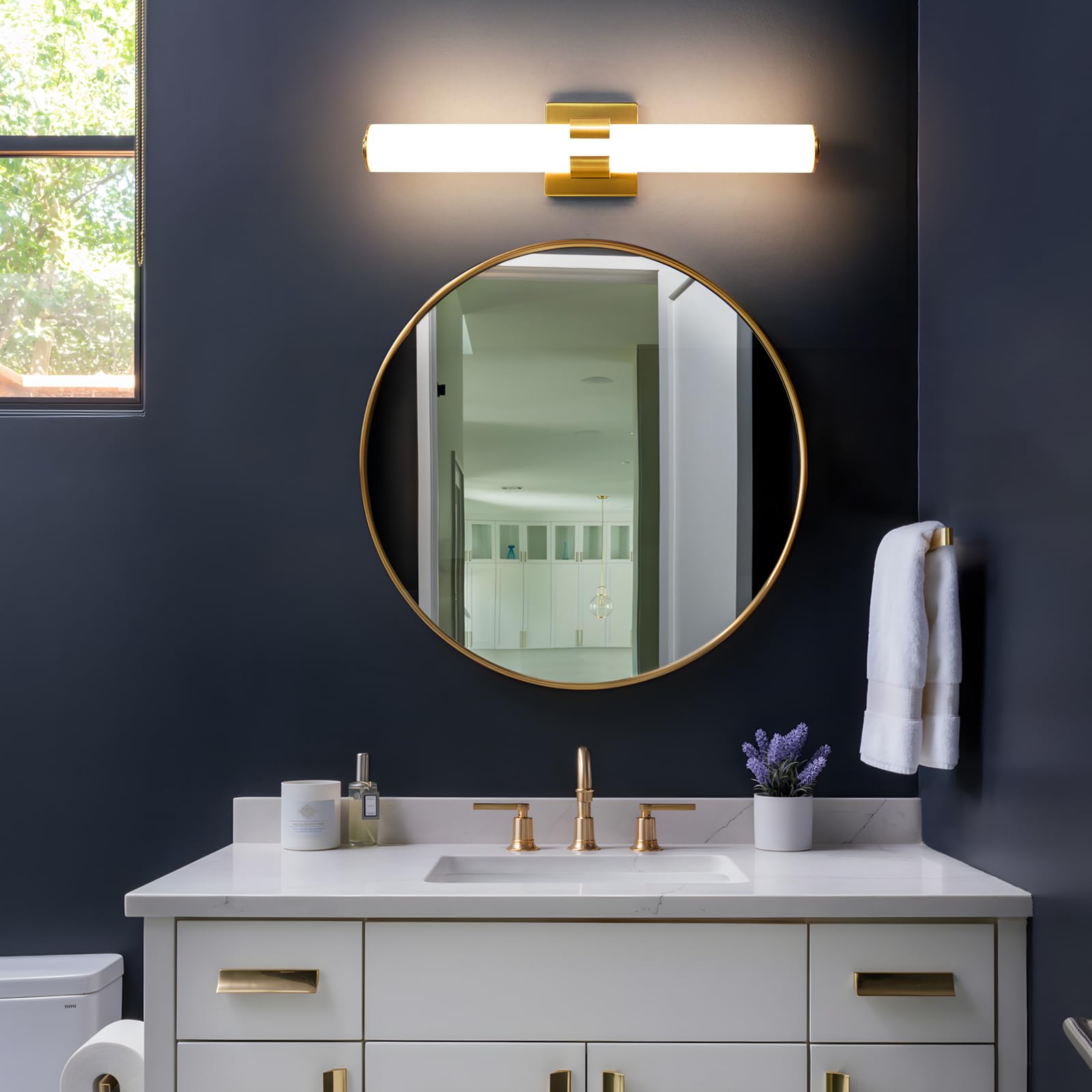 AIJIASI Bathroom Vanity Light - 28W Gold LED Sconces, 22.8 Inch Acrylic Shade, Model 8078WL-18GD-US
