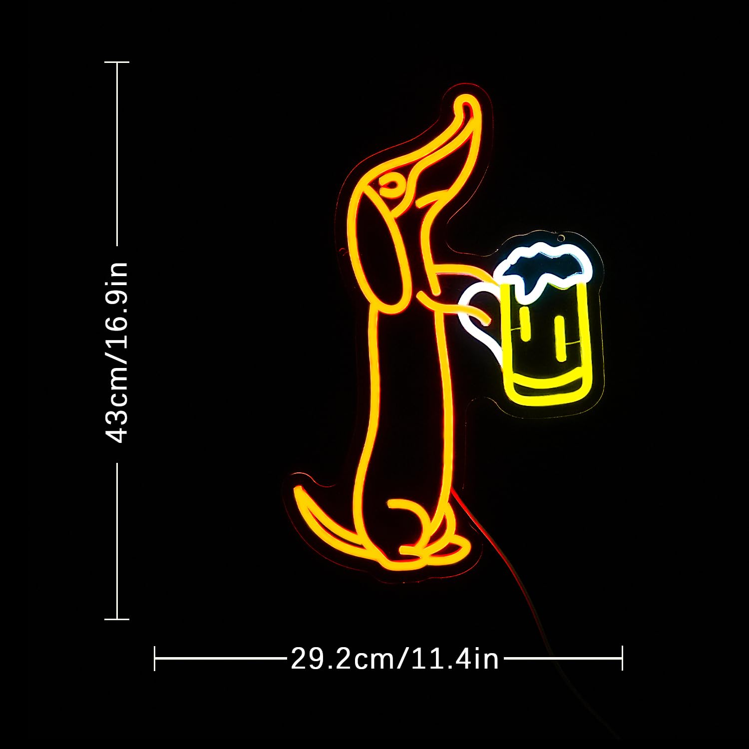 LULANMP Dachshund Neon Sign - Beer LED Wall Decor, 16.9"x11.4", Yellow Plastic - Perfect for Pet Shops and Dog Lovers