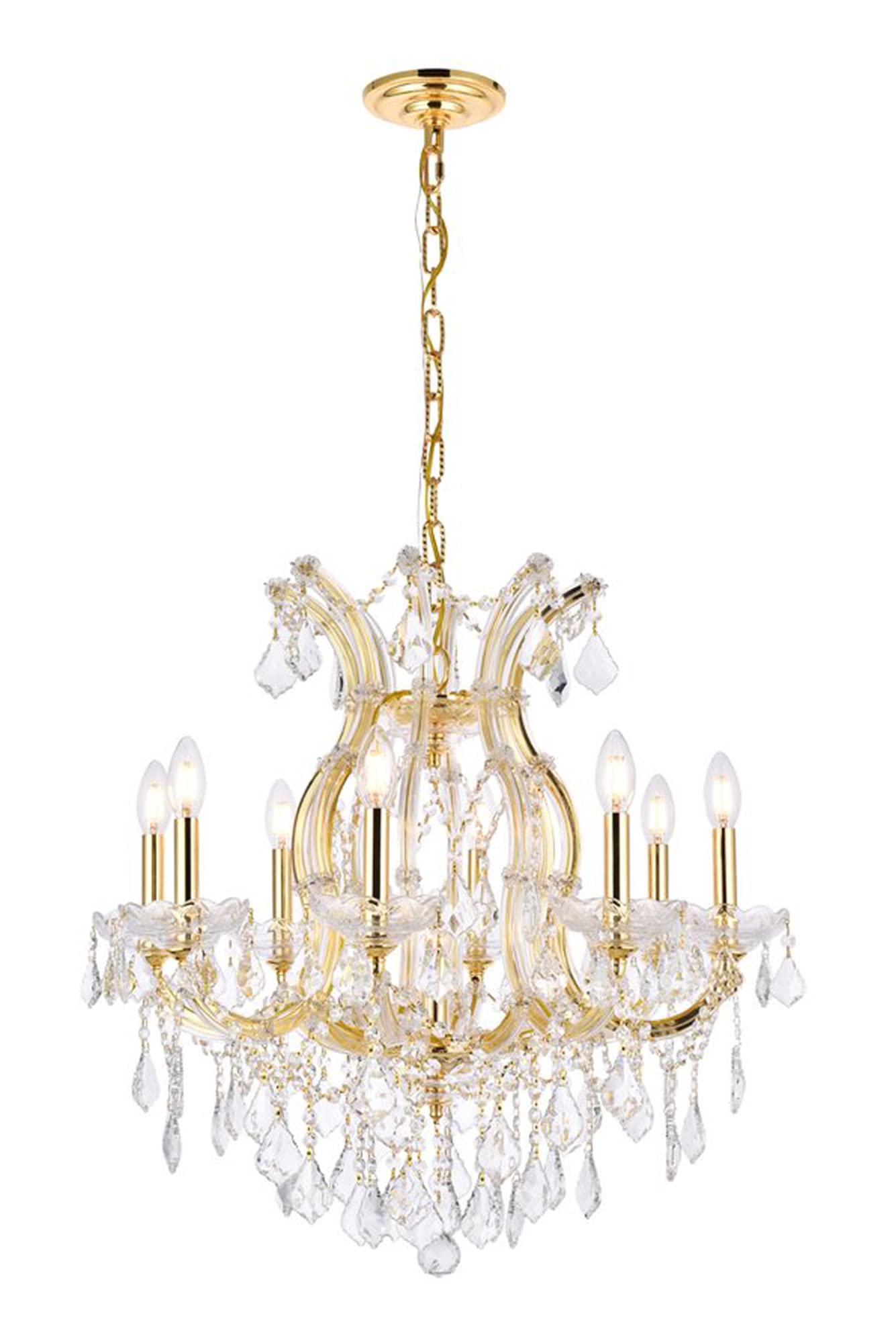 Elegant Lighting Theresa Collection 9-Light Hanging Fixture Royal Cut Crystal with Gold Finish