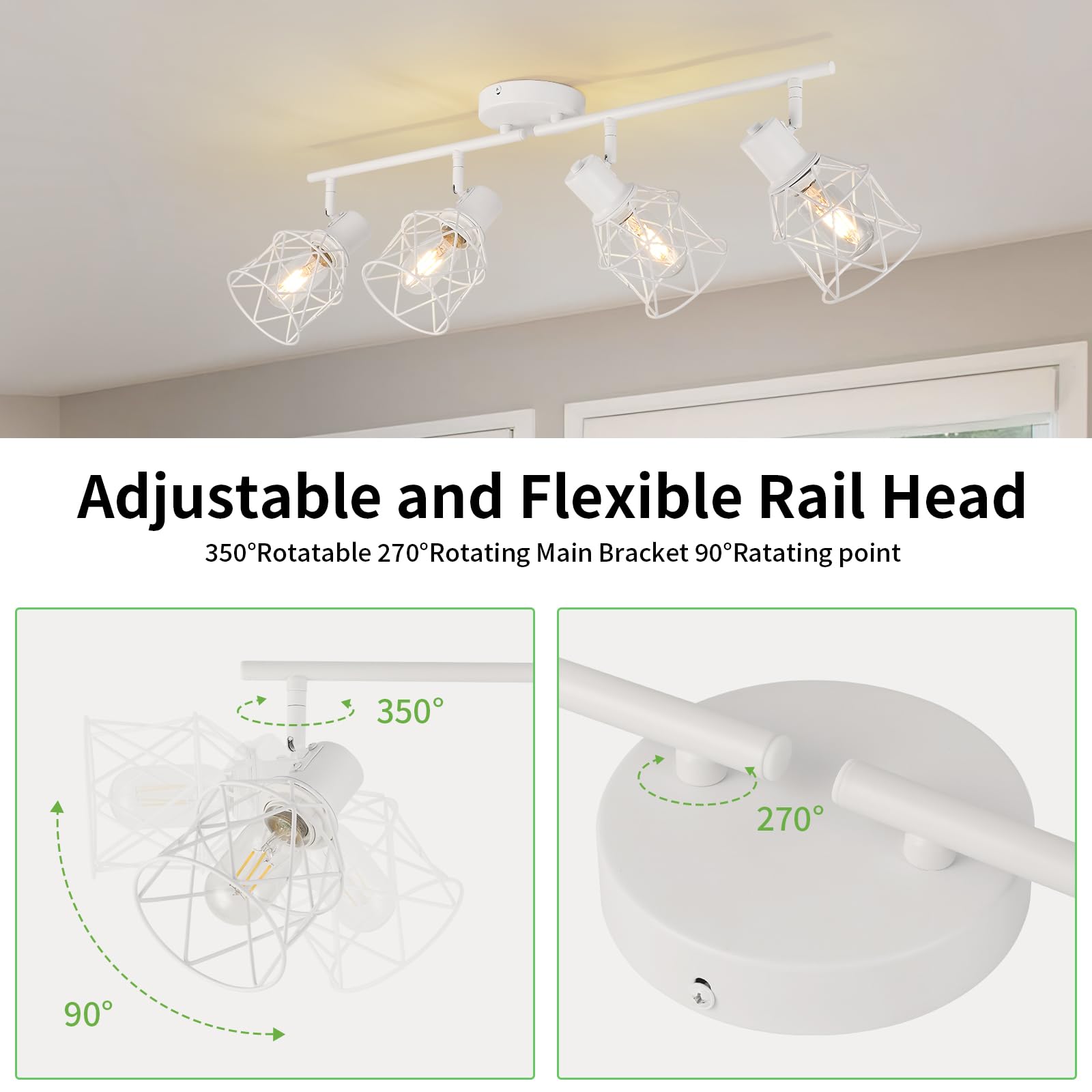 Wilon Track Lighting Fixtures, Flush Mount Ceiling Spot Lights Modern Dining Room 4 Light Fixture 4 Way Track Light White Kitche