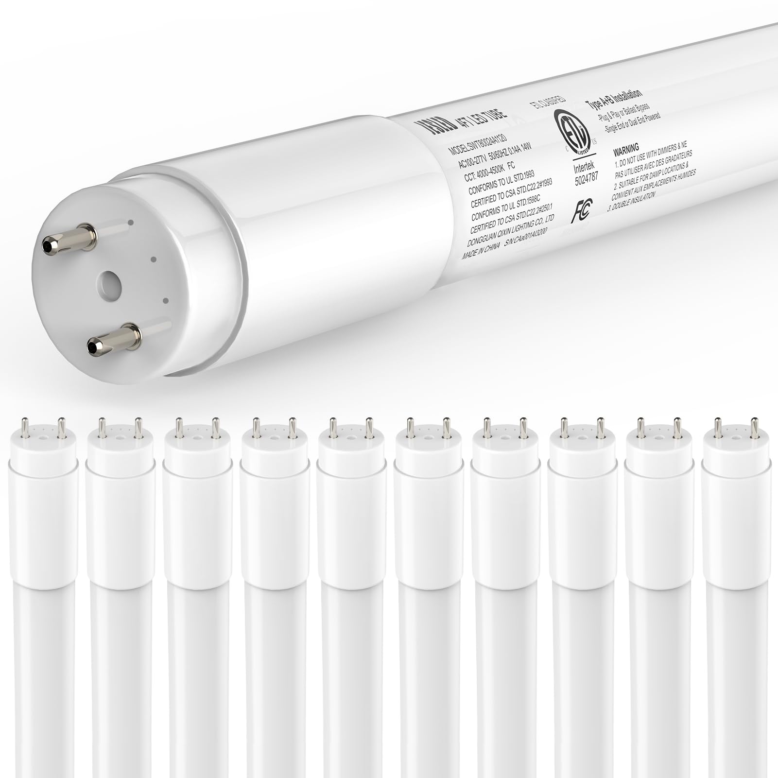 10Pack T8 LED Bulbs 4 Foot  4FT T8 Fluorescent Replacement  Type A+B 14W 2450LM 4000K Neutral White  Plug & Play or Ballast Bypass  G13  T8 T10 T12 LED Replacement  Frosted Cover