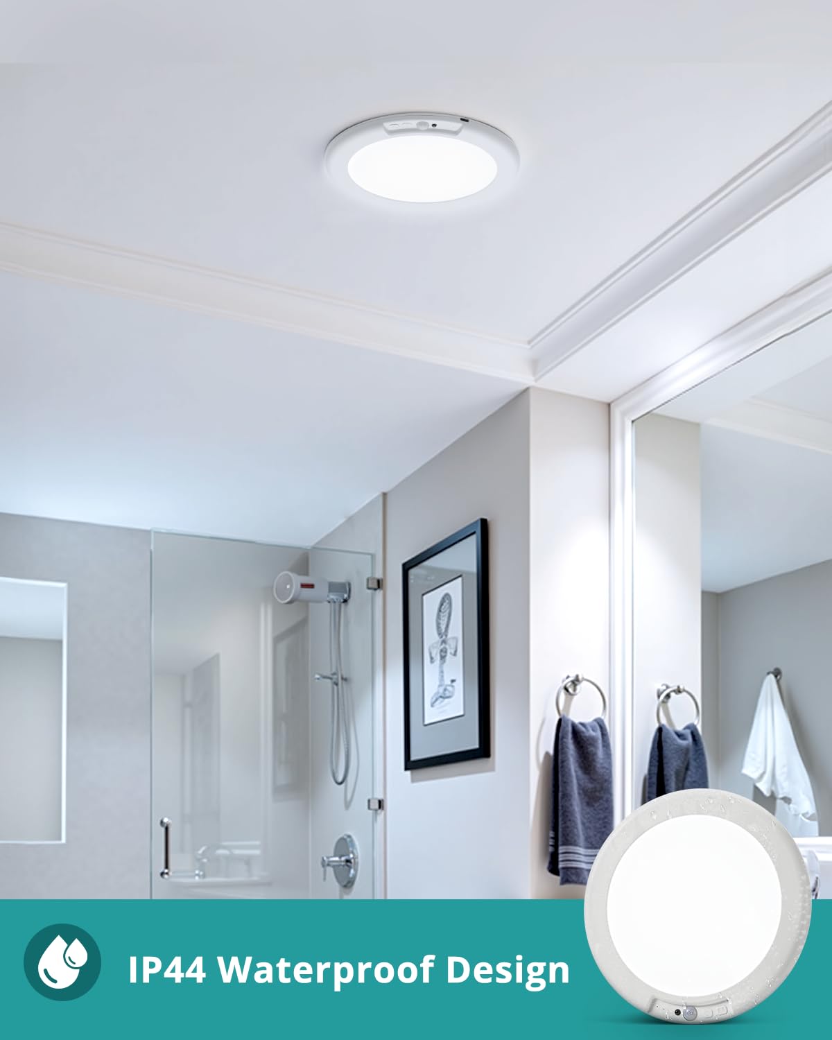 Wowatt Battery Operated Ceiling Light Rechargeable Motion Sensor Lamp Indoor Wireless Shower Light With Remote 3000K 4500K 6500K