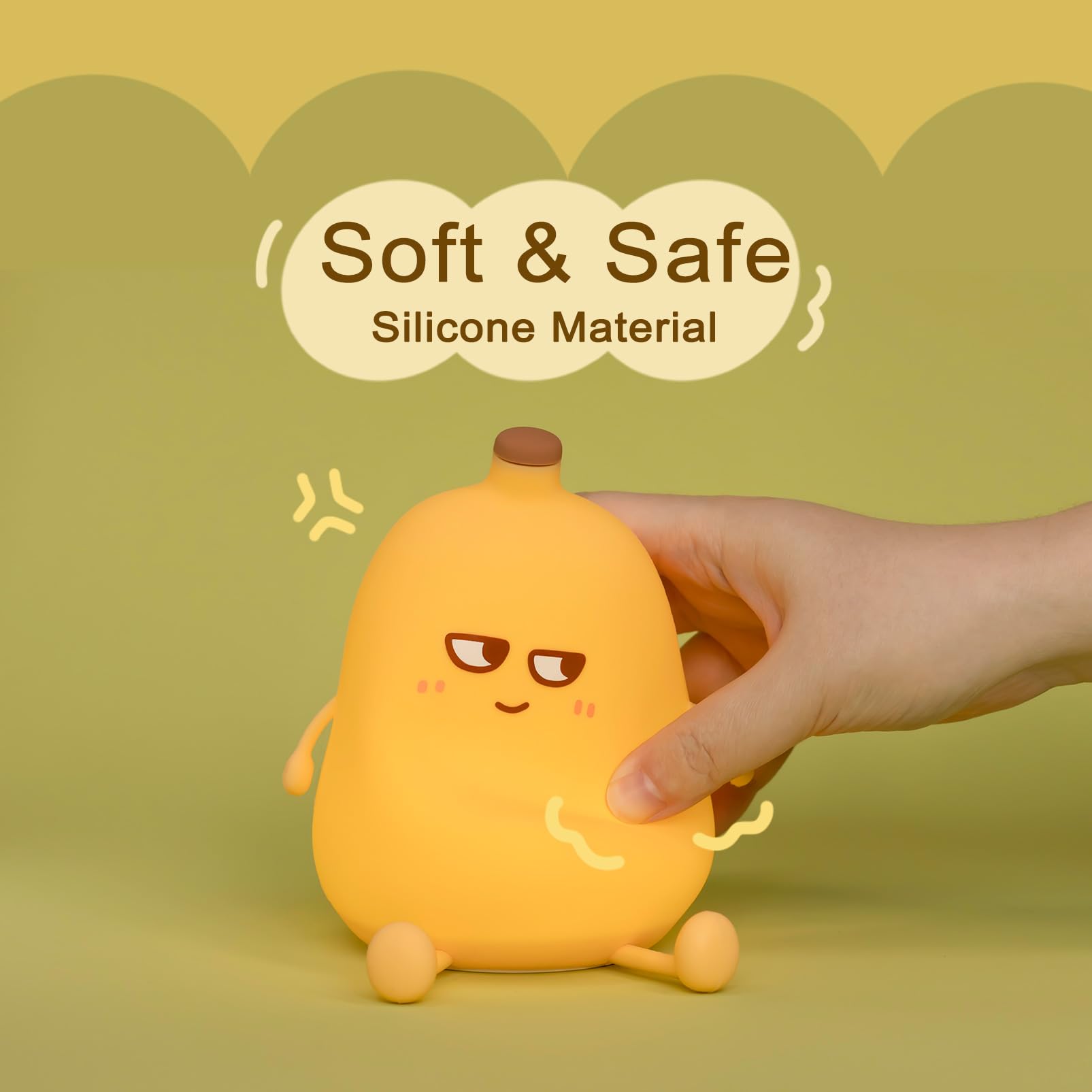 SMOORITA Banana Night Light - Cute Portable Silicone Kids Lamp, USB Rechargeable, Ideal for Room Decor & Gifts for Toddlers and Babies