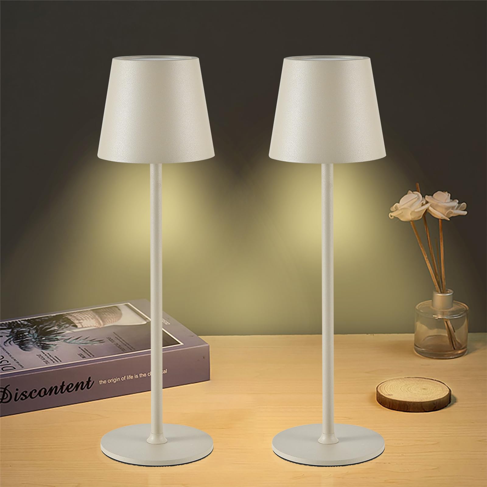 IMQSQIK Cordless Table Lamps 2-Pack USB Rechargeable LED Touch Control Apricot Model Ue566-2pcsApricot