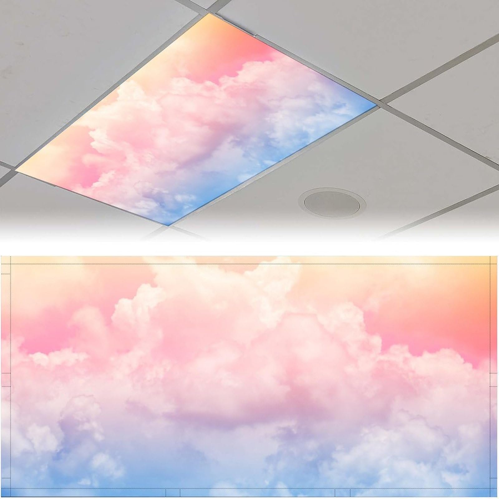 2 Pack Fluorescent Light Cover For Ceiling Light - Colorful Clouds Magnetic Light Covers Classroom, Light Filters Drop Fluorescent Light Shade Panel For Office Home School,4 X 2 Ft