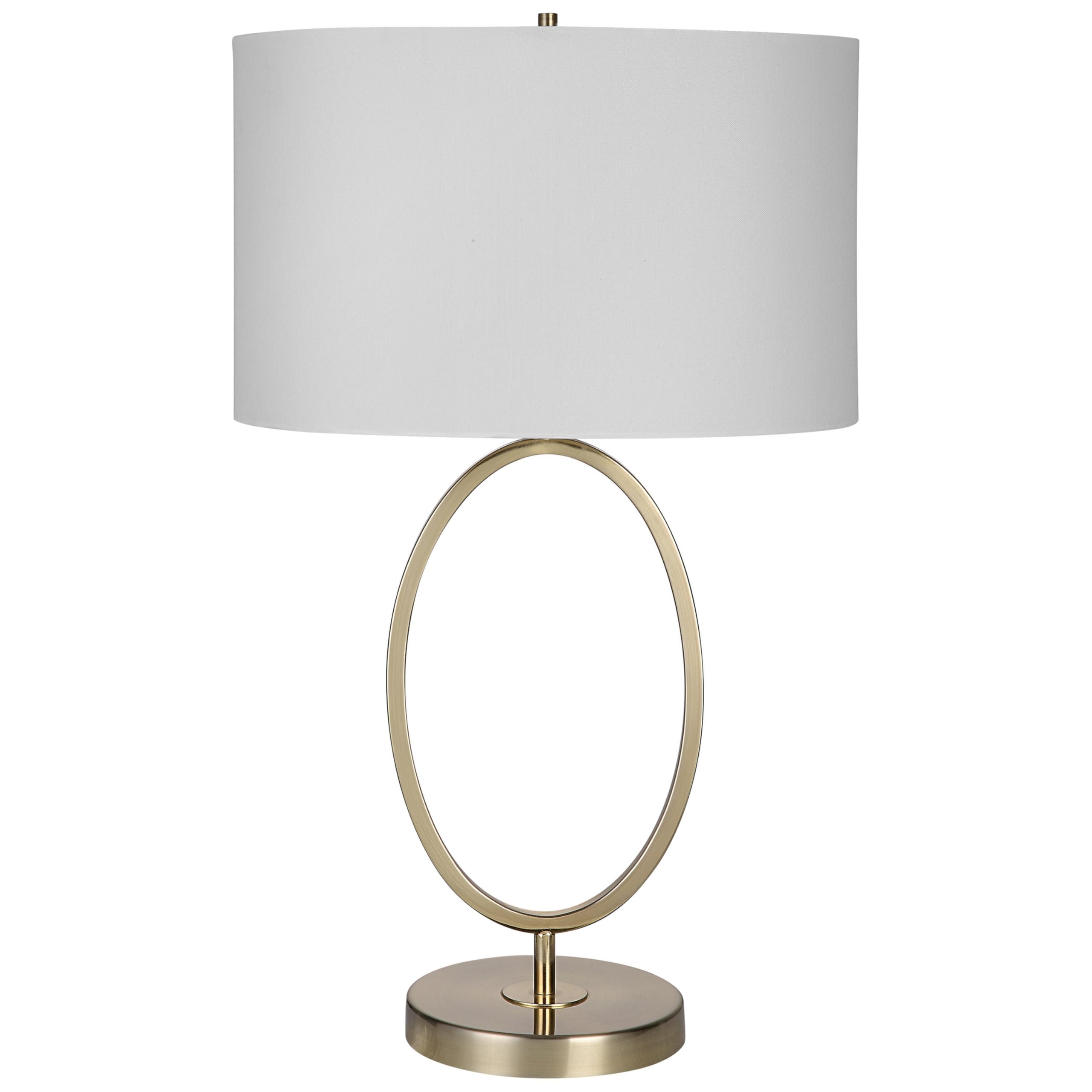 Benjara 27 Inch Metal Table Lamp, Oval Center Ring, Gold, White
