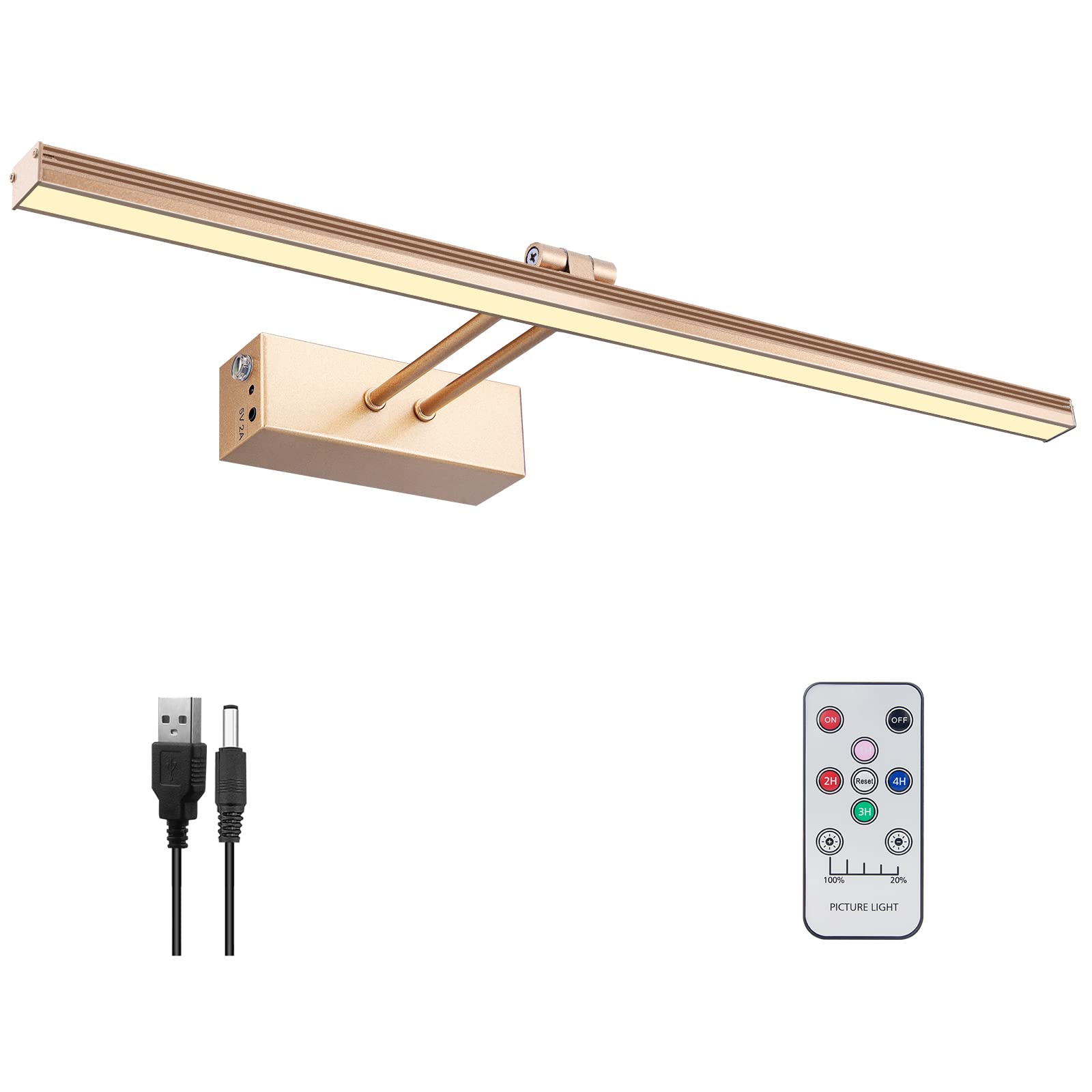 FUNCHDAY Picture Light, Remote Control, Dimmable, 16in Metal Art Light, Rose Gold