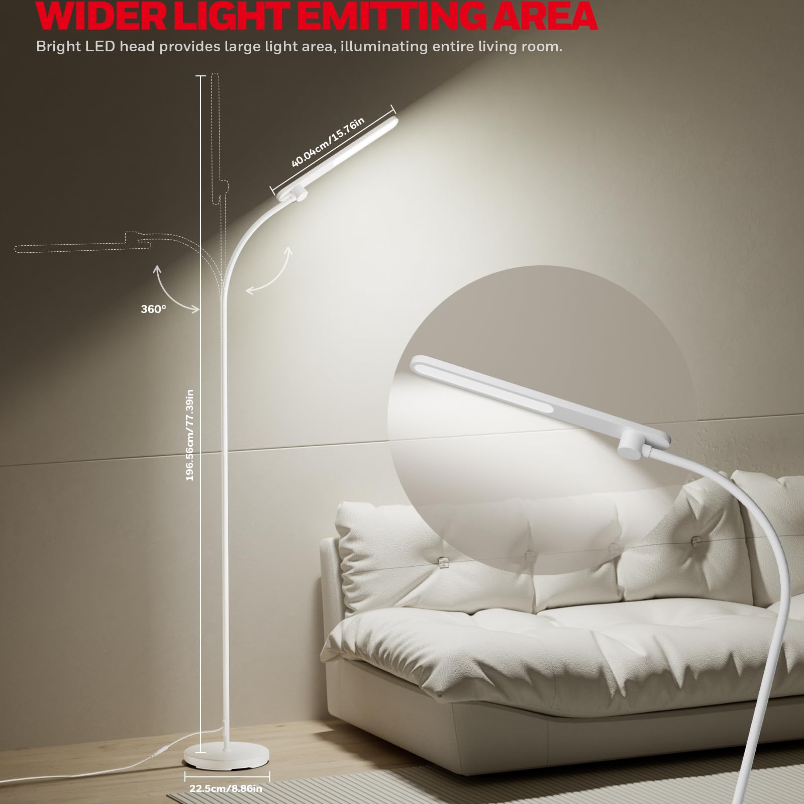 Honeywell LED Floor Lamp - F4 Sunturalux™ Gooseneck, Super Bright, Dimmable, Modern Design, White, Iron Material