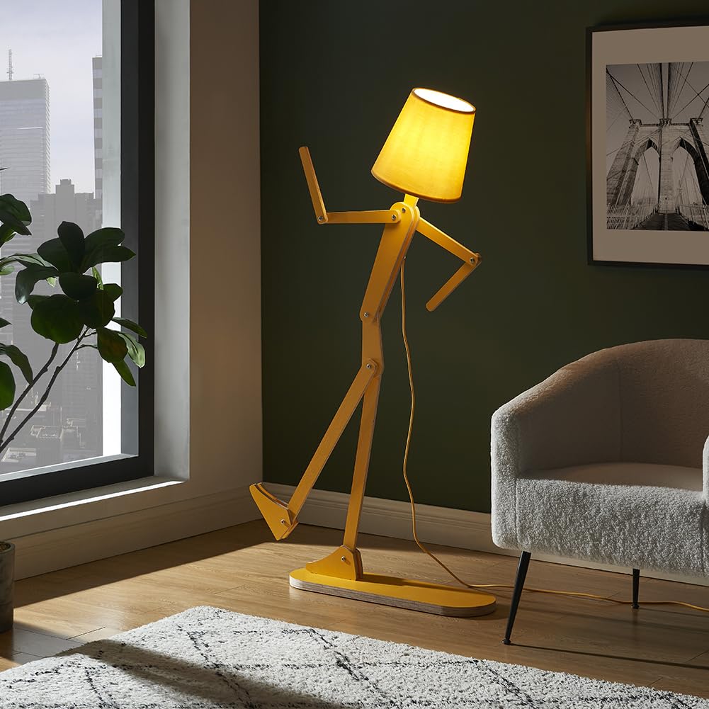 Hroome Cool Mini Wood Floor Lamp For Living Room Bedroom Farmhouse - Corner Decorative Reading Standing Light Creative Swing Arm