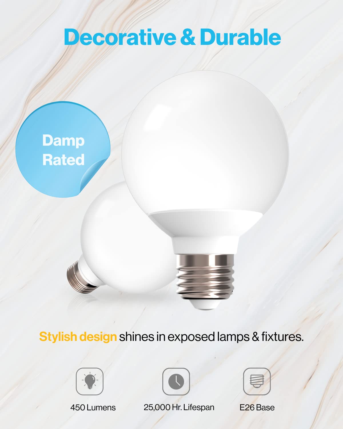 Sunco 12 Pack Vanity Globe Light Bulbs G25 Led For Bathroom Mirror 40W Equivalent 6W, 2700K Soft White, Dimmable, 450 Lm, E26 Ba