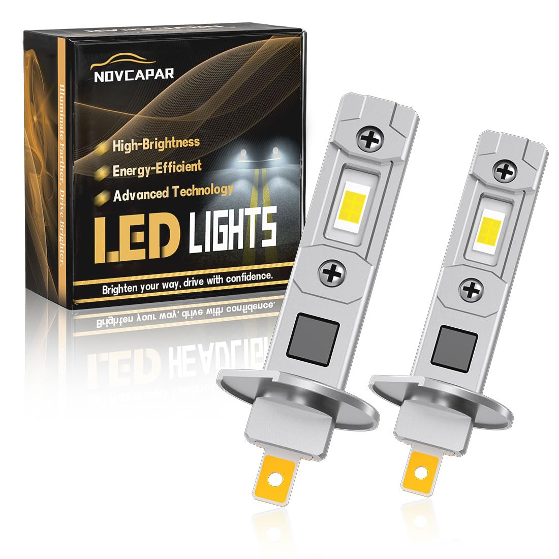 NOVCAPAR H1 LED Bulbs, 24000LM Super Bright, 6500K Cool White, Fanless, Mini Size, Plug and Play, Pack of 2, Silver