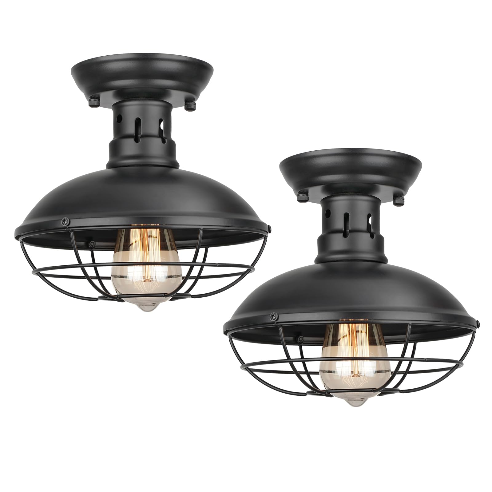 FRIDEKO HOME 2 Pack Flush Mount Ceiling Light Rustic Black Metal Cage E26 Base Model L01124-01-22CM-US-2PCS