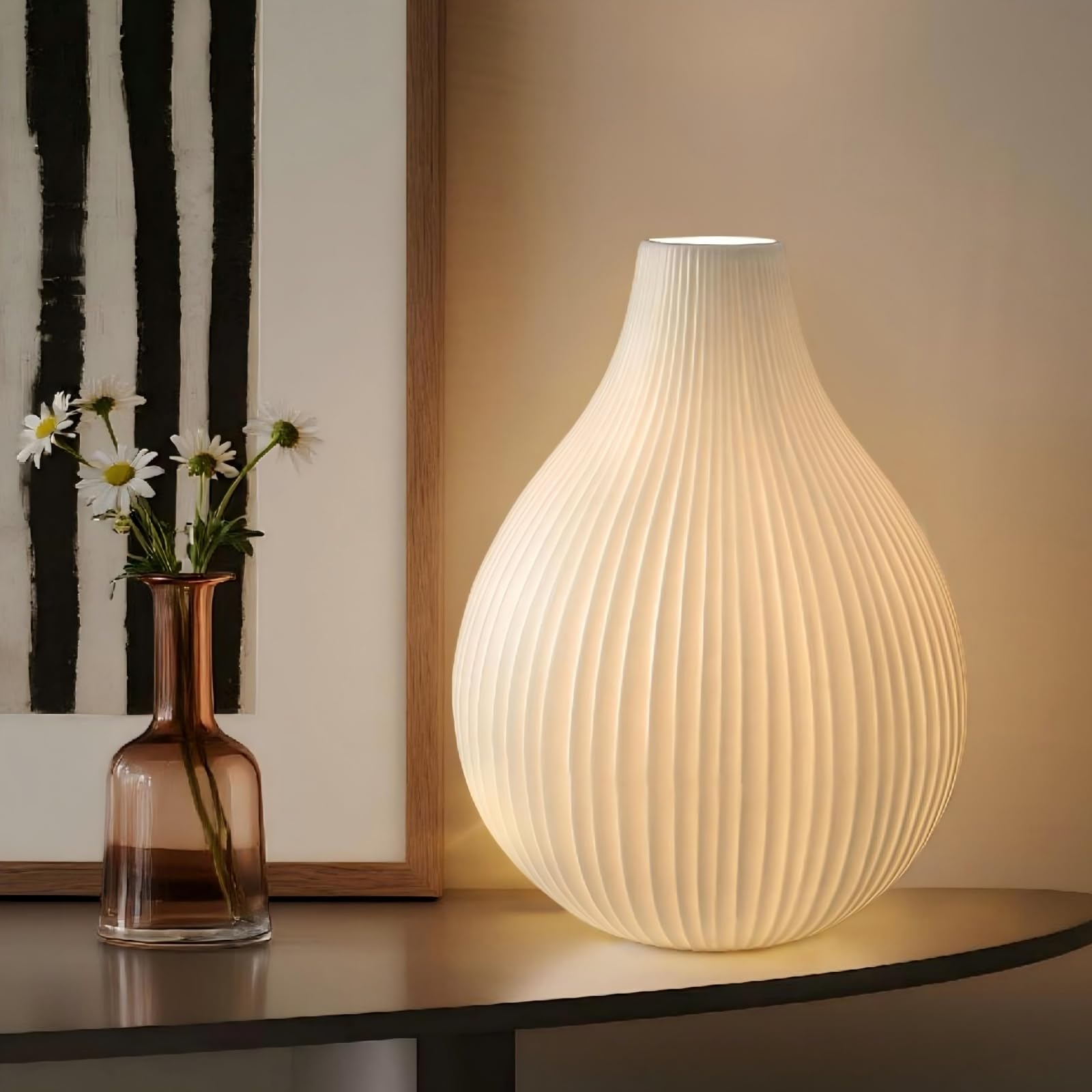 RONDURE 11.9 Modern Ceramic Table Lamp, Fully Dimmable Modern Bedside Lamps for Bedroom, Living Room and Nightstand, White Trans