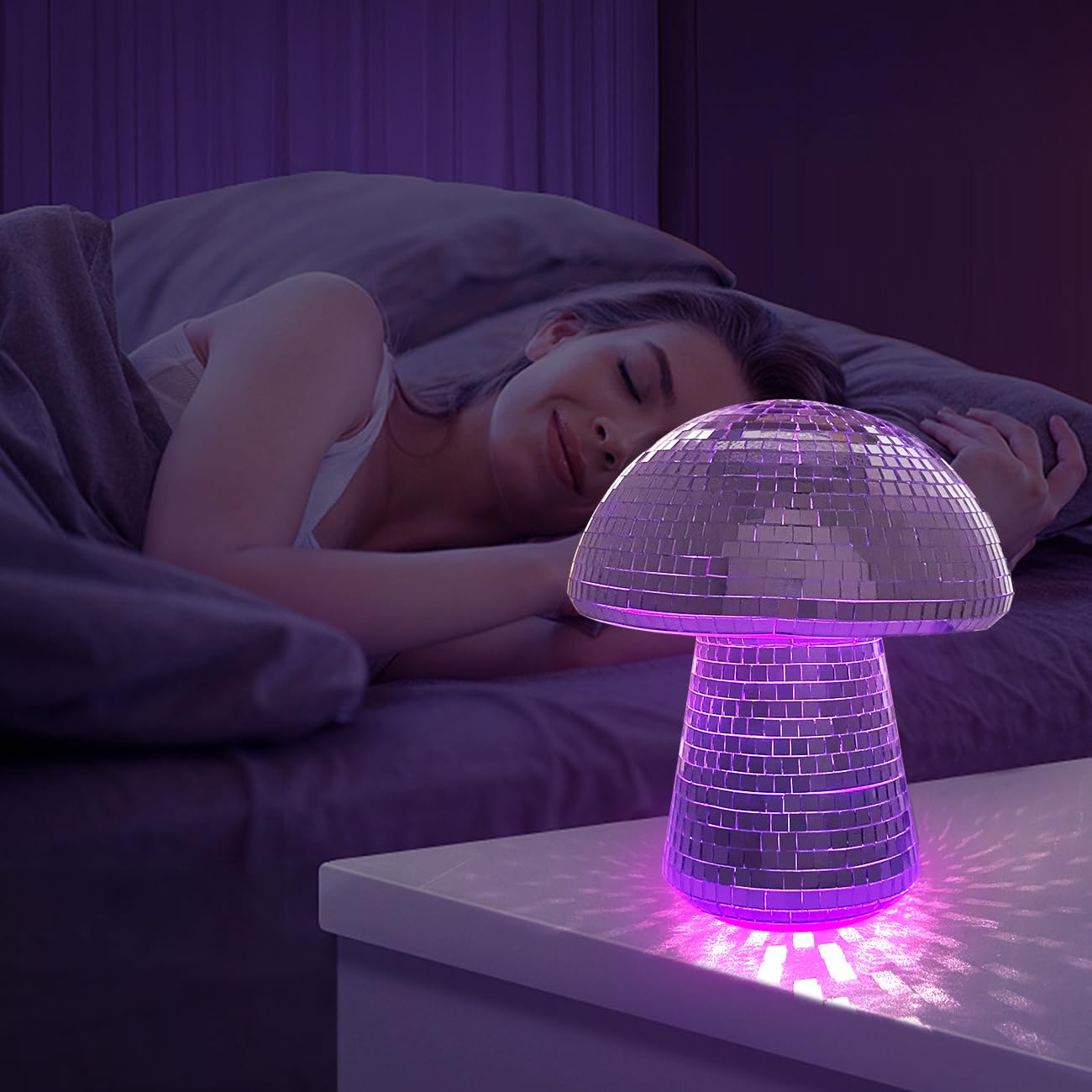 IJG Silver Mushroom Disco Lights RGB, 6 Inch Reflective Ball Home Decor, Plastic, Model 1