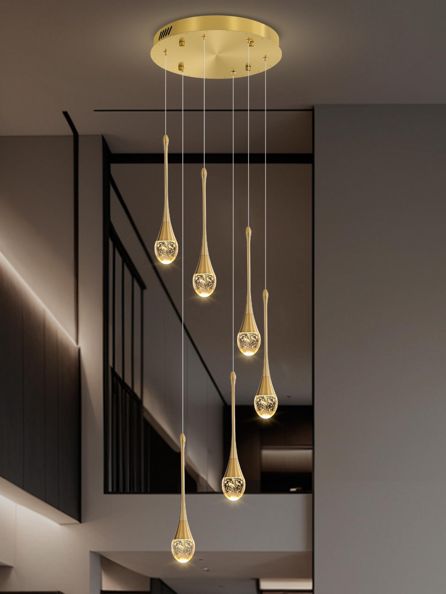 Ykolupty H86 Pendant Lights Kitchen Island 6-Lights Pendant Chandelier For Dining Room Hallway Stairwell,Led Dimmable 2700K-6000K