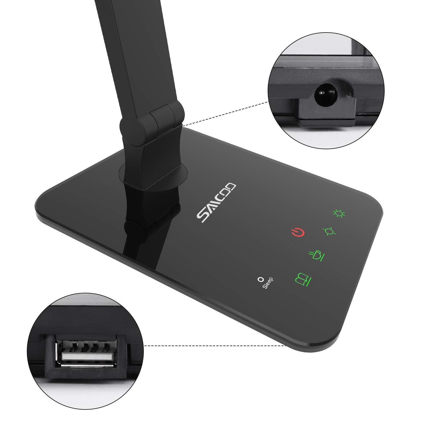 Saicoo Led Desktop Lamp With Large Led Panel, Seamless Dimming-Control Of Brightness And Color Temperature, An Usb Charging Port