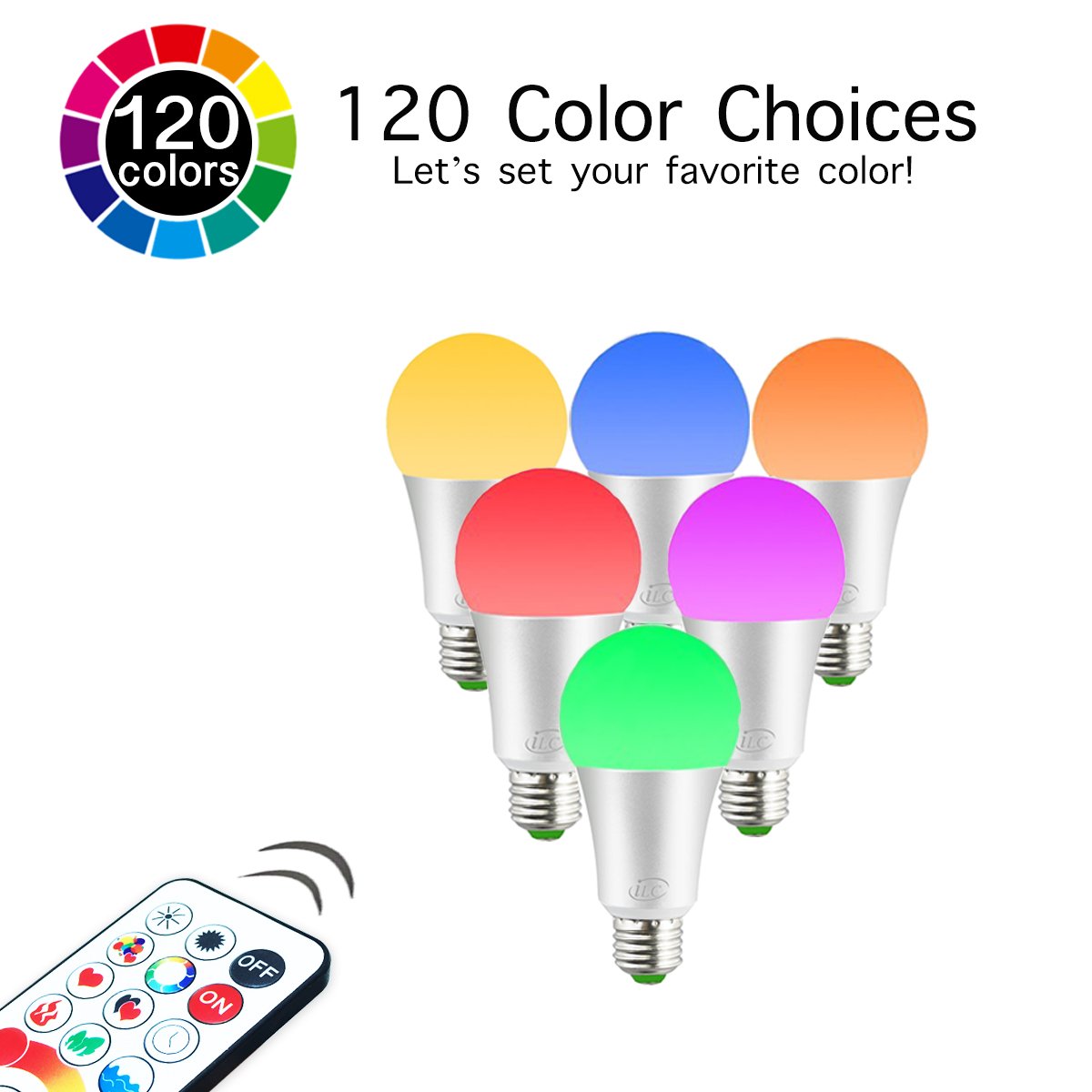 Ilc Led Color Changing Light Bulb, 120 Colors, 5700K Daylight White, 70 Watt Equivalent With Remote Control Rgbw Rgb Daylight An