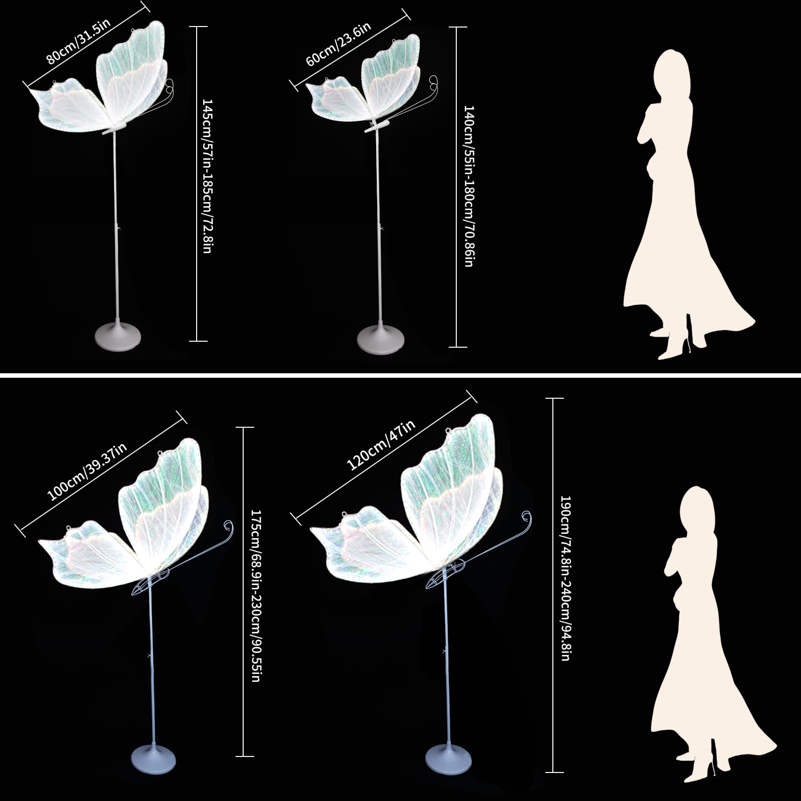 ECGOIOE Wedding Butterfly Floor Lamp, Iron, 80CM/31.5INCH, Colored Silver, Creative Ceiling Hanging Decoration for Events