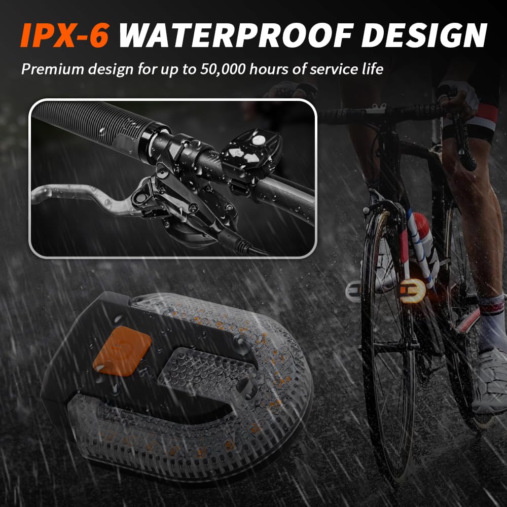 UPXSXT Bicycle Turn Signals with Alarm, USB Charging, Waterproof, 5 Modes, Yellow Red, Front & Rear Mountable Tail Light