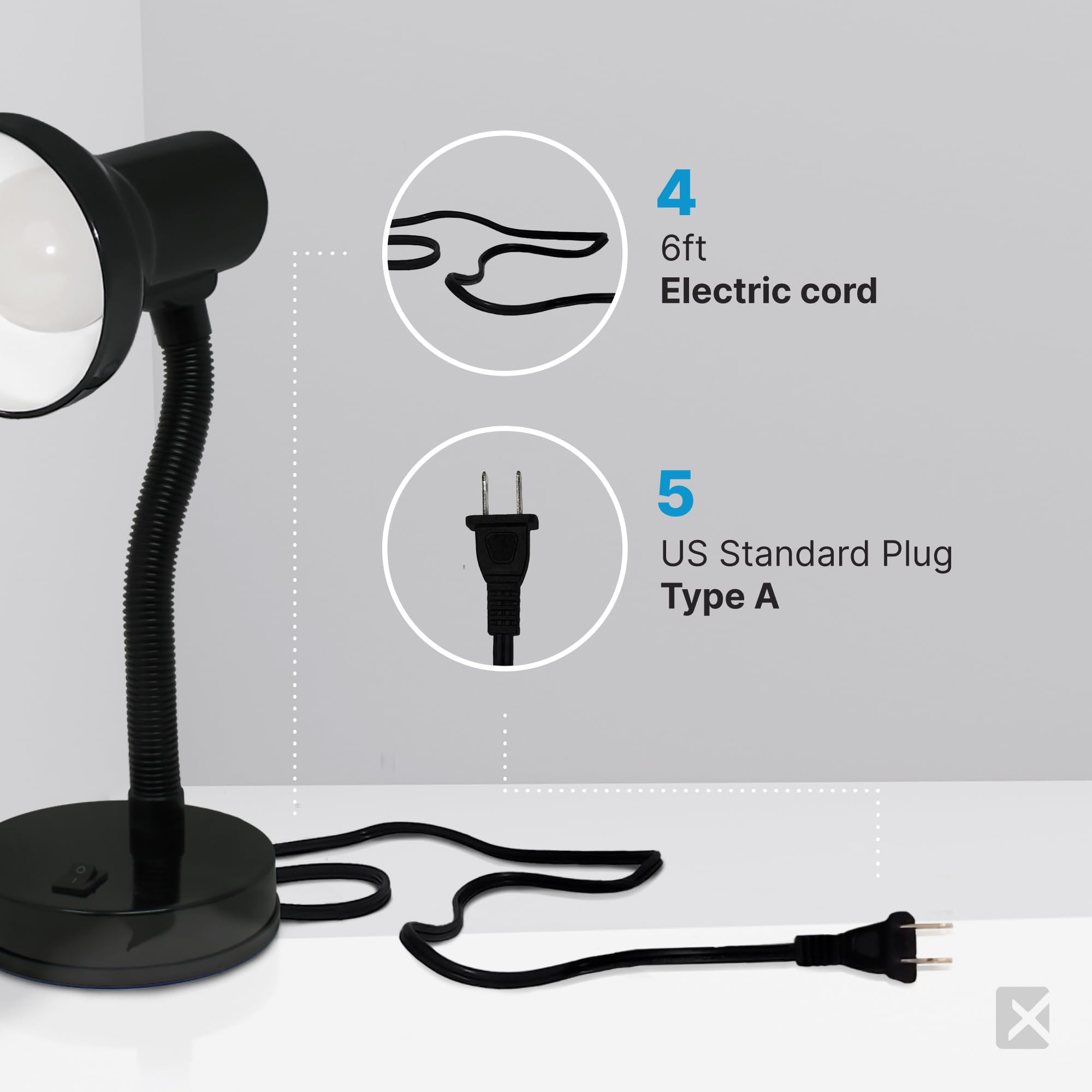 Xtricity LED Desk Light, 360? Adjustable Gooseneck, Home and Office Lamp with 7W A19 Bulb, 120V, On/Off Switch, 14Height - Readi