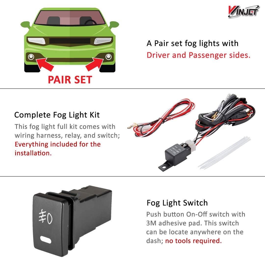 Winjet Wj30-0502-09 2015-2018 Gmc Canyon Fog Light Kit With Custom Dash Panel Replacement Wiring Harness Switch Fuse Relay Pair