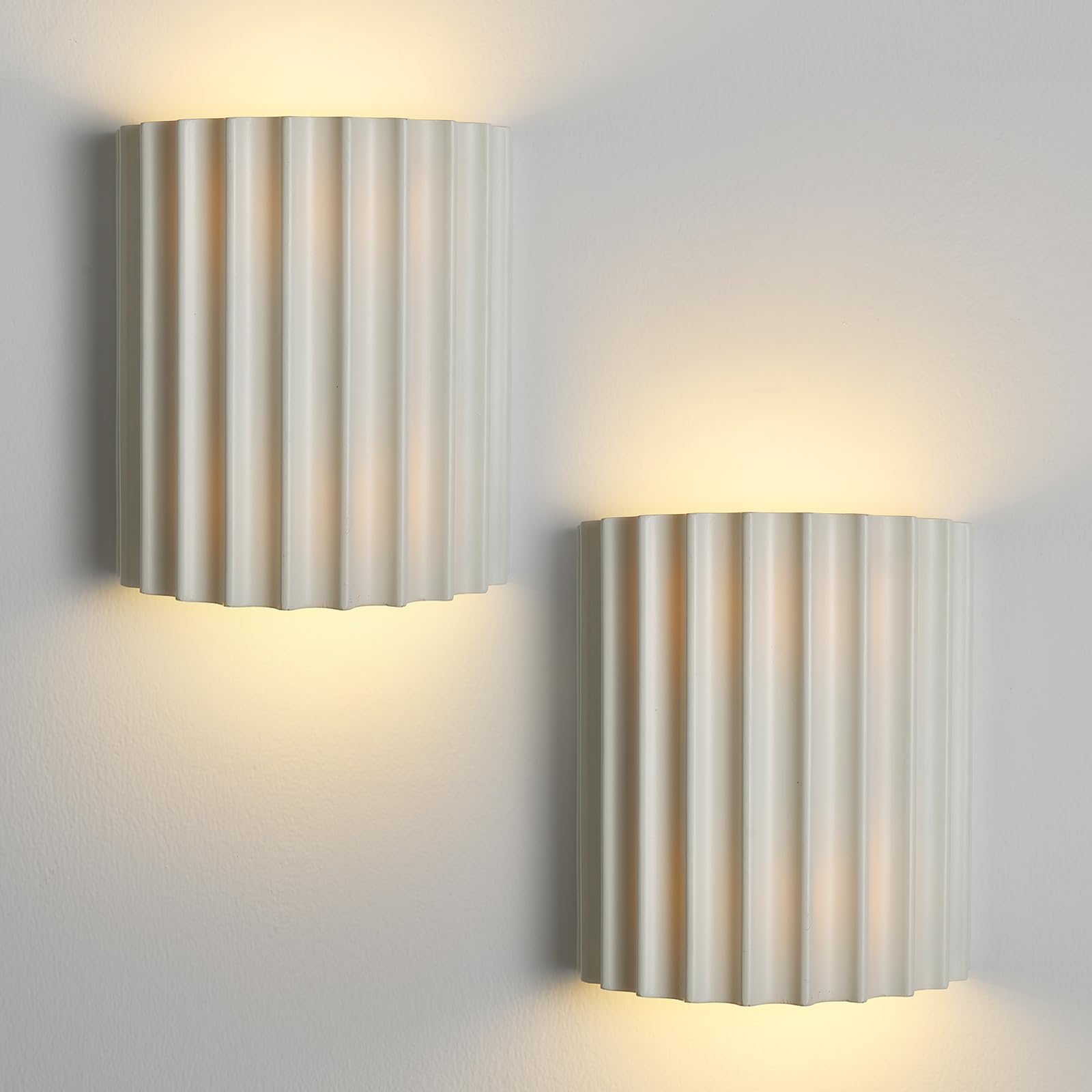 Fetason White Resin Modern LED Wall Sconces Wall Lighting Set of 2, Indoor Hardwired Wall Light Fixtures Up and Down Wall Mount 