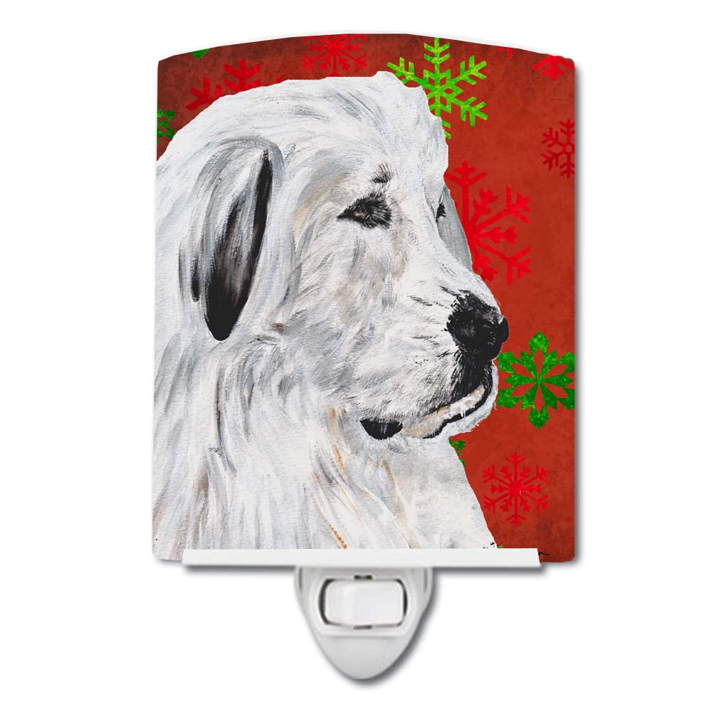 Carolines Treasures Ceramic Night Light Great Pyrenees Red Snowflakes 6x4x3in Multicolor Model SC9762CNL