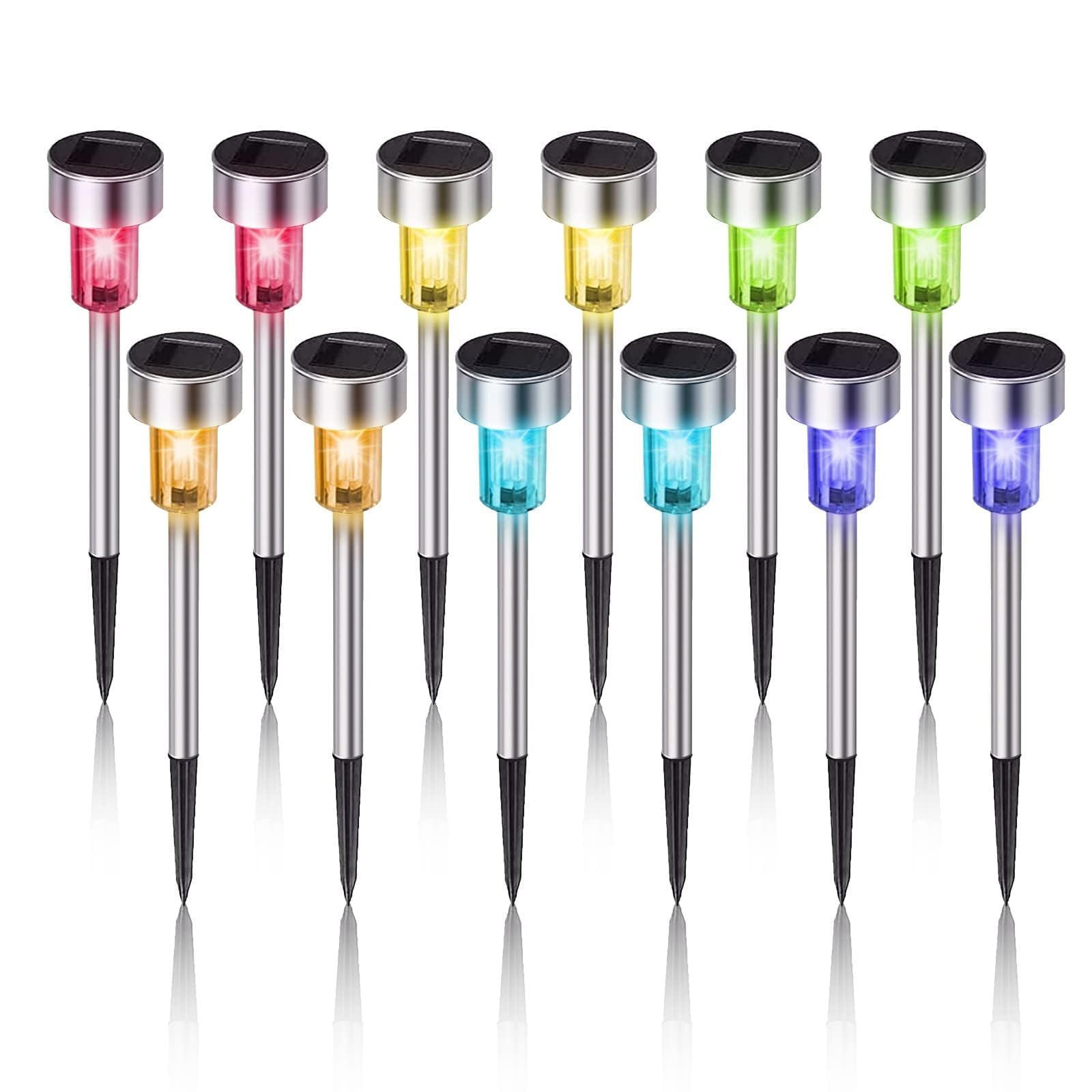 Dream Master Solar Lights Outdoor Waterproof Stainless Steel LED 12 Pack Multicolor Landscape Lighting for Pathway and Patio