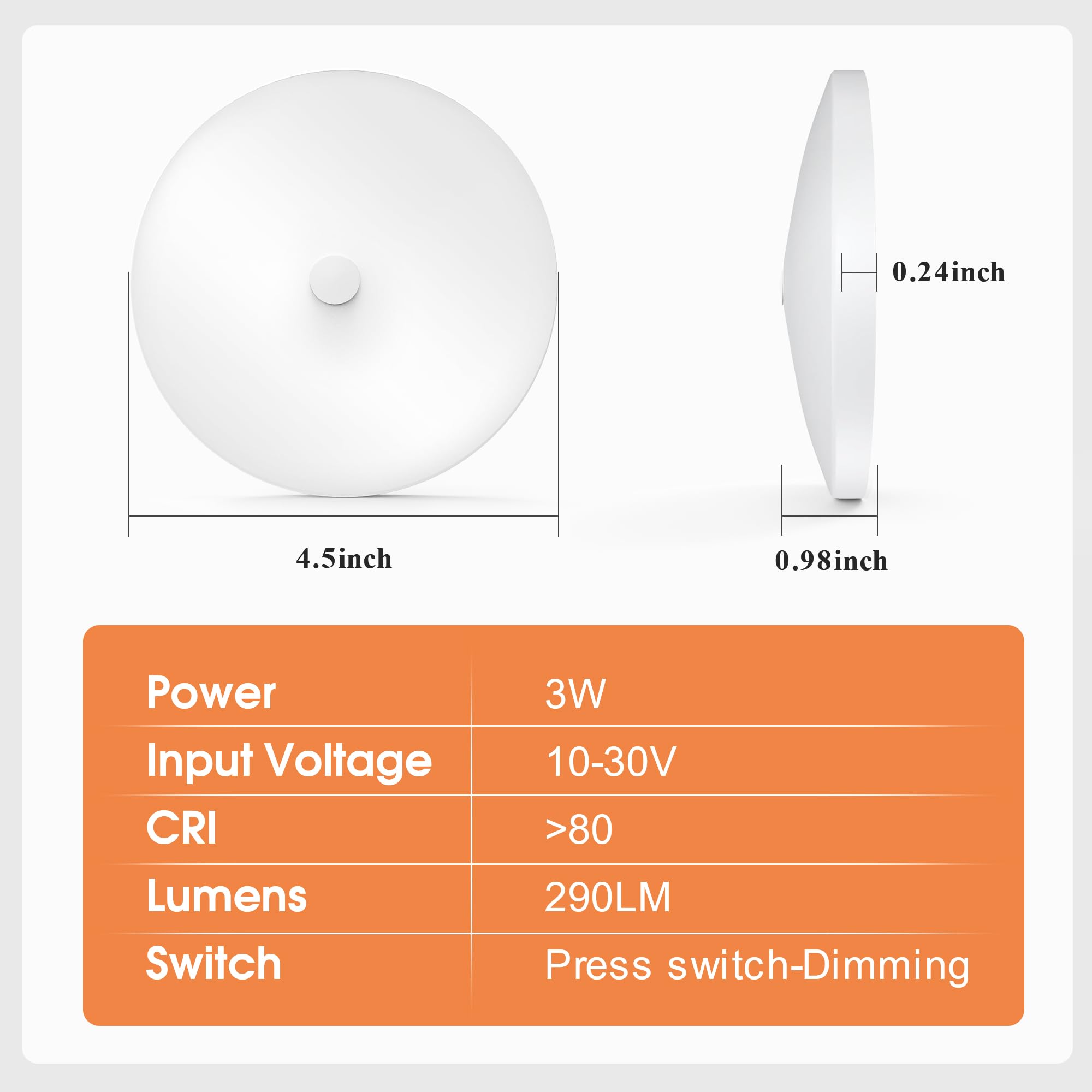 GZV RV LED Ceiling Puck Light, Dimmable, 4 Pack, 4.5 Inch, 10V-30V, Warm White 3000K, Flame-Ret