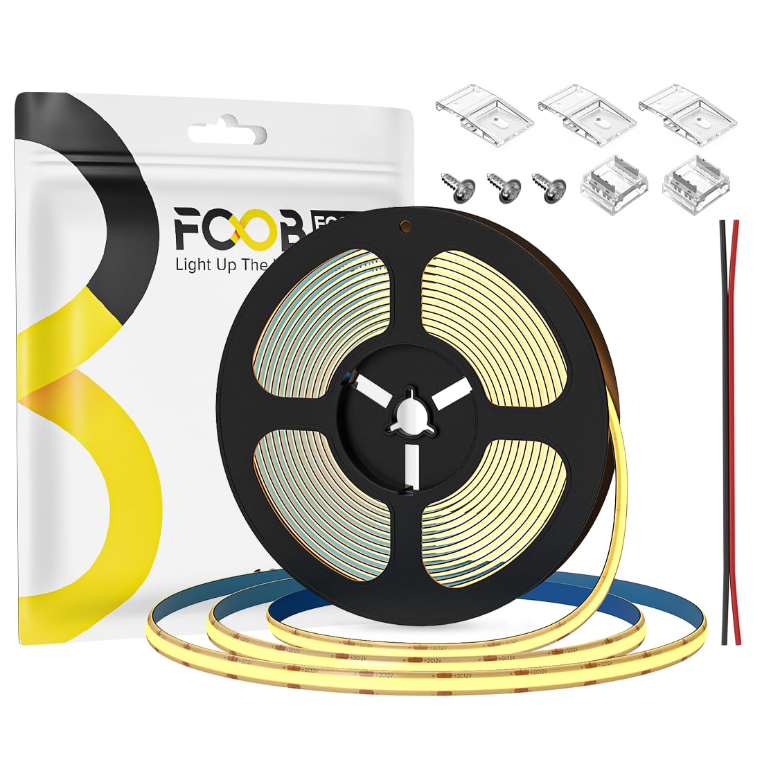 FCOB 16.4FT COB LED Strip Light IP65 Waterproof DC12V 2700K Warm White Dimmable 320LEDs/m for Home Decor