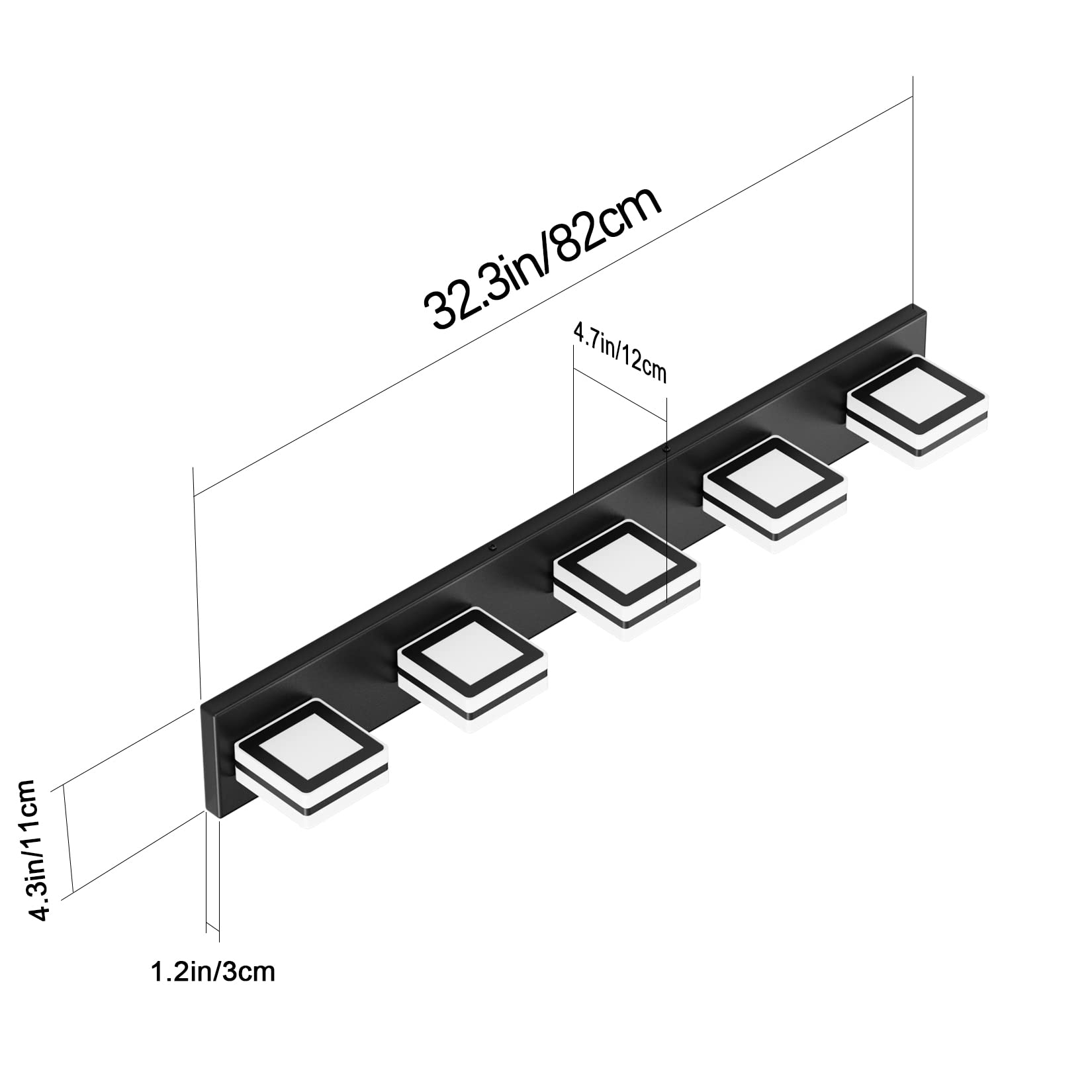 Ralbay 5-Light Modern Led Black Vanity Light For Bathroom, Matte Black Up/Down Wall Fixture