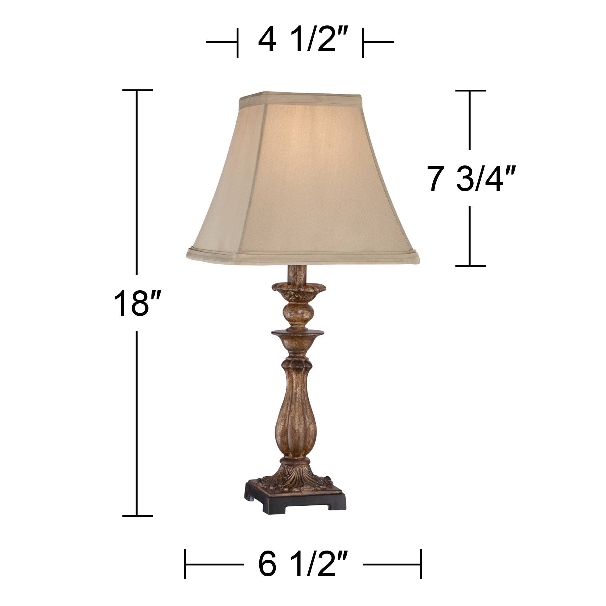 Regency Hill Accent Table Lamp, 18" High, Rustic Cottage Style, Antique Distressed Light Bronze, Brown Square Shade, Model 4T399