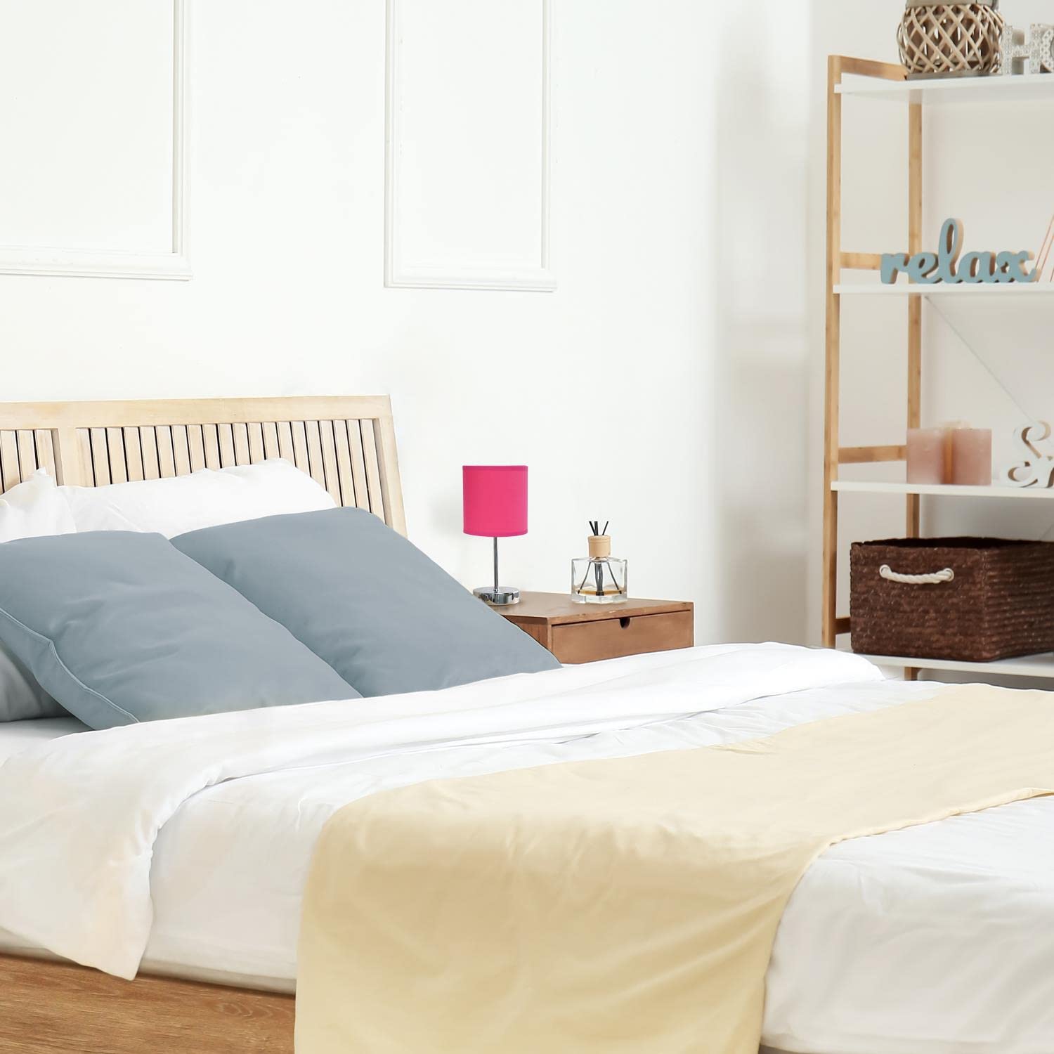 Creekwood Home 11.81&quot; Chrome Metal Stick Lamp With Hot Pink Drum Shade, Petite Bedside Table Light