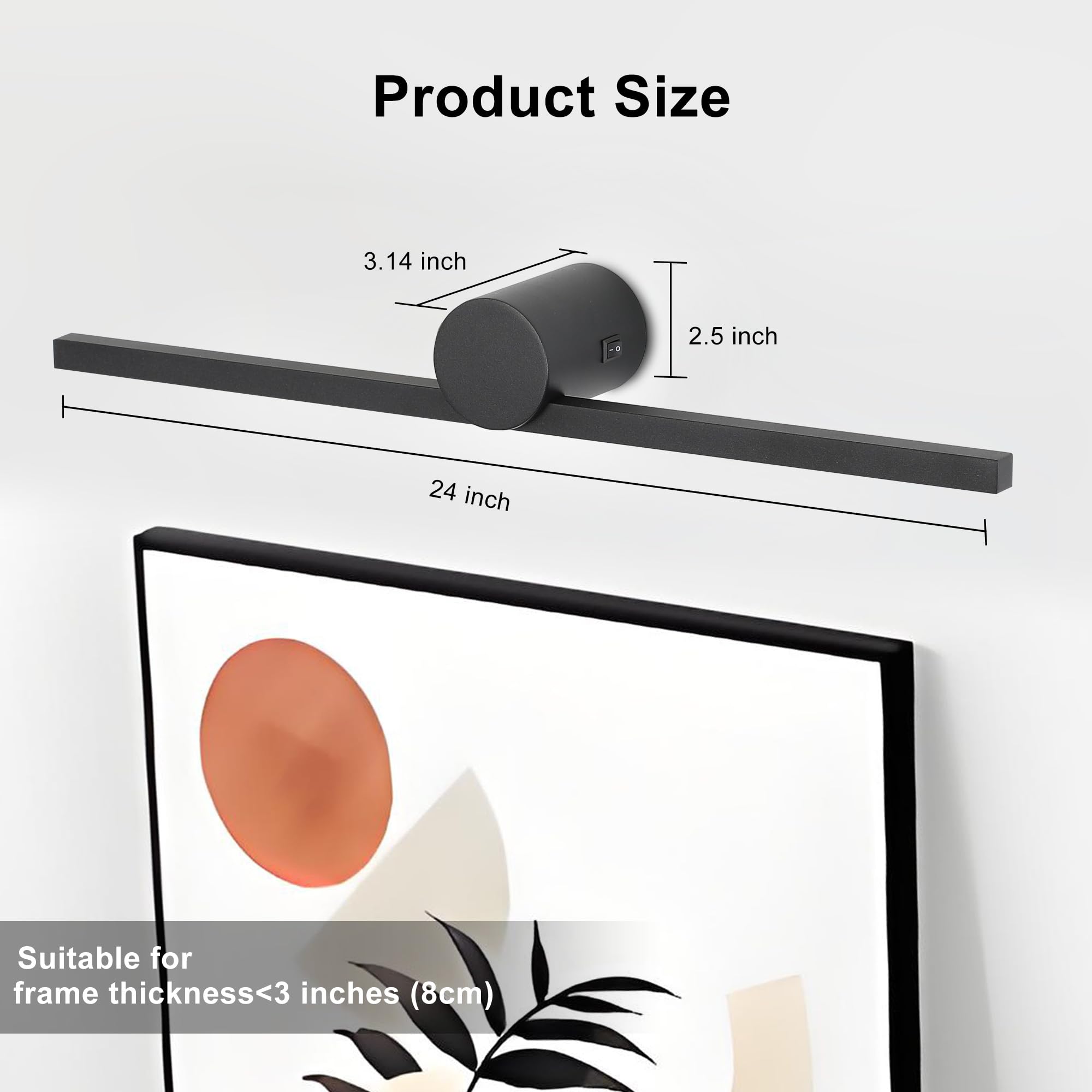 ZitoStory Battery Operated Picture Light, 23" Black Wireless Dimmable Art Light for Paintings, Rechargeable Gallery Lighting