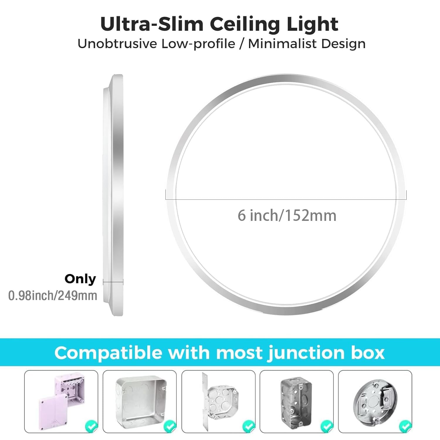 zemty LED Ceiling Light Fixture, 12W 1200lm, 6.5-Inch, Brushed Nickel, Adjustable 3000K/4000K/6500K, Model