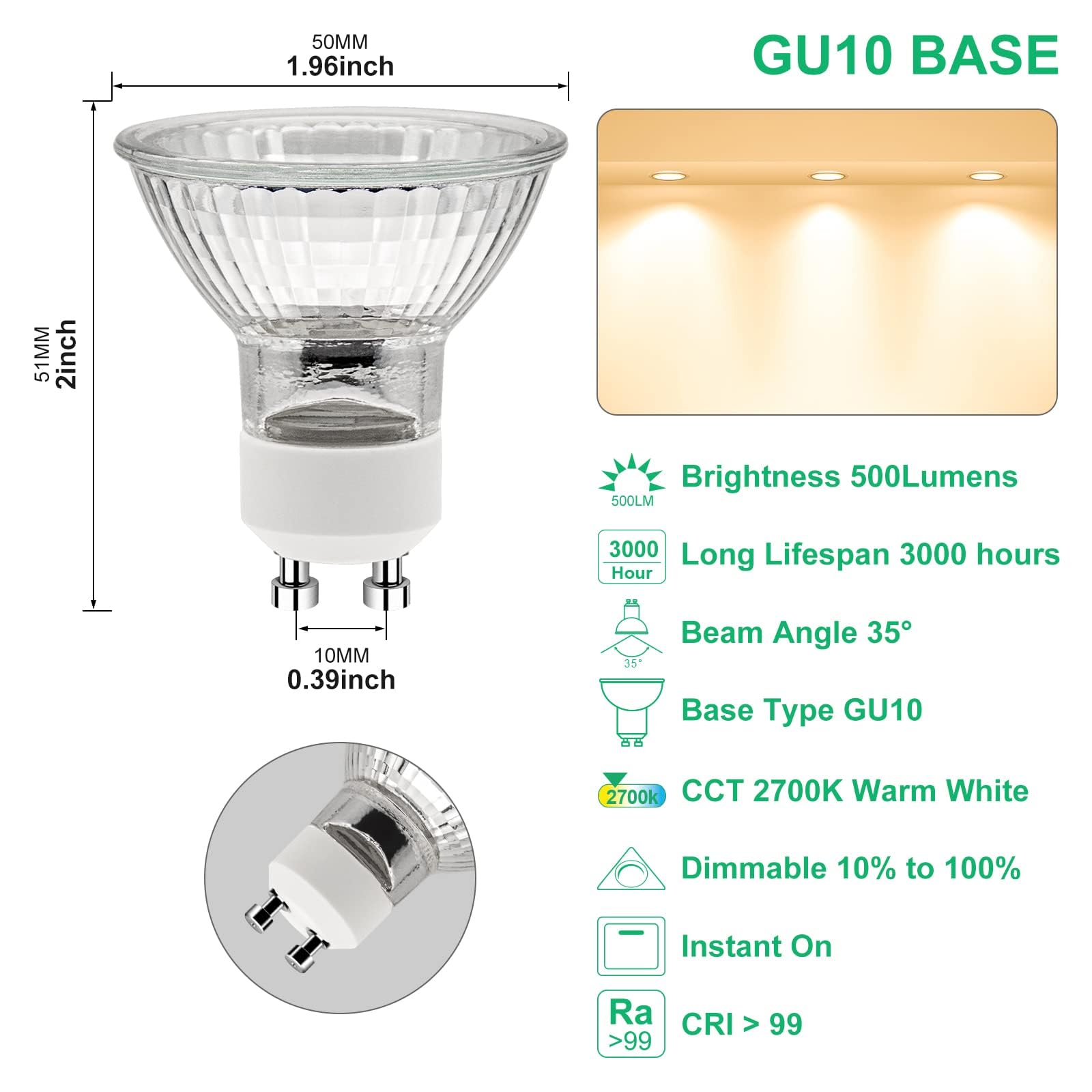GODONLIF GU10 Halogen Bulbs, 50W, Dimmable, 2700K Warm White, Glass, Pack of 2