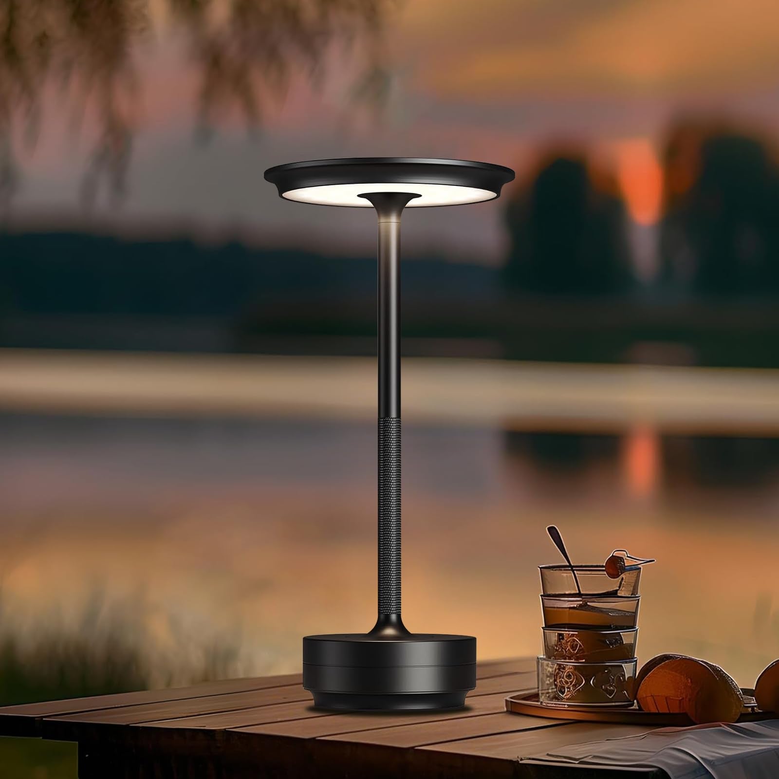 Cordless Table Lamp, 5000Mah Rechargeable Table Lamp, Battery Powered Lamp With 3 Color Stepless Dimming, Portable Led Desk Lamp