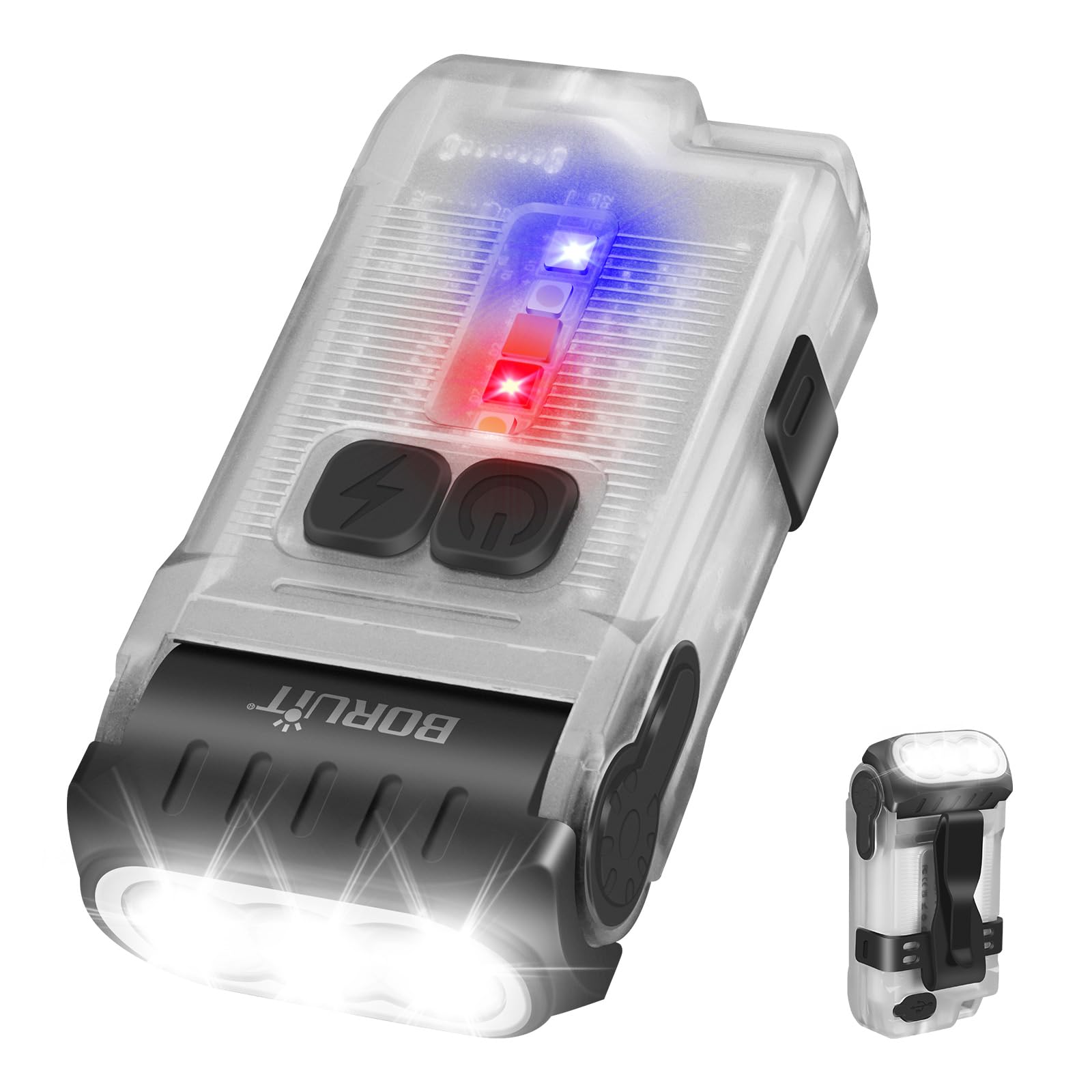 BORUiT V15 EDC Flashlight, 1200LM Bright, USB C Rechargeable, 10 Modes, IP67 Waterproof, Aluminum, White