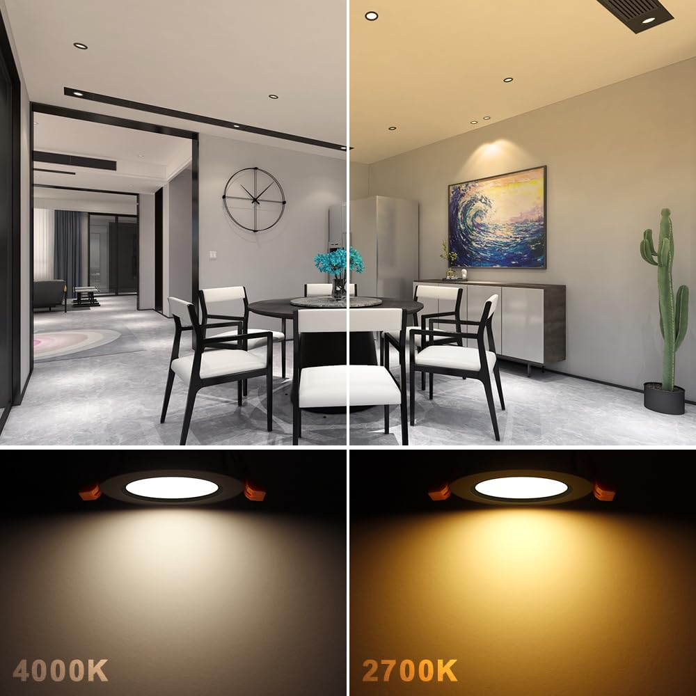 LightingWill 2 Inch LED Downlight - 3W Recessed Lighting Kit, 4000K Natural White, 6 Pack, Dimmable, Black, CRI80