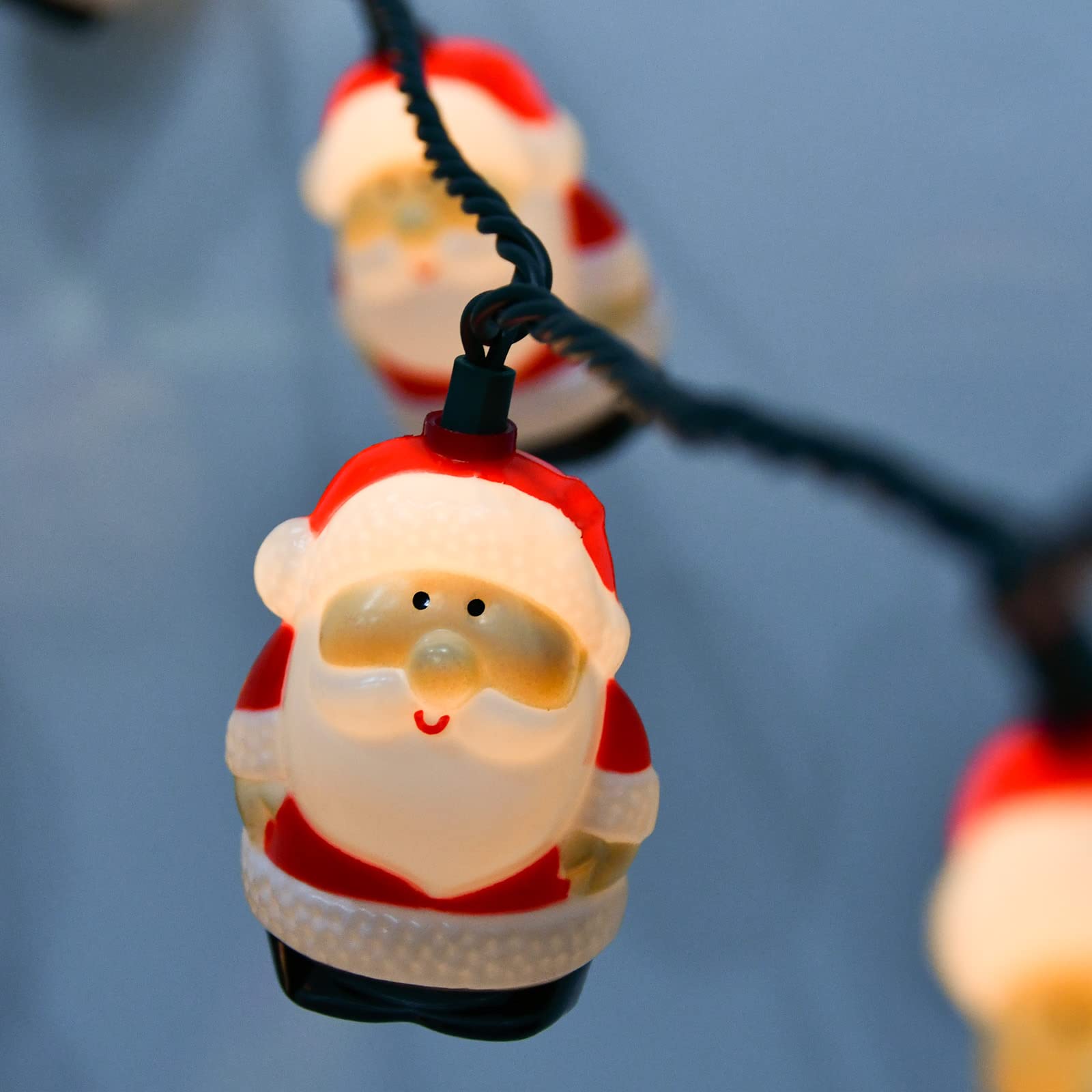 Konictom 10 Light Santa Head String Lights - 8.5Ft PVC Christmas Decorations, Santa Claus Fairy Lights for Kids' Room & Xmas Tree Decor