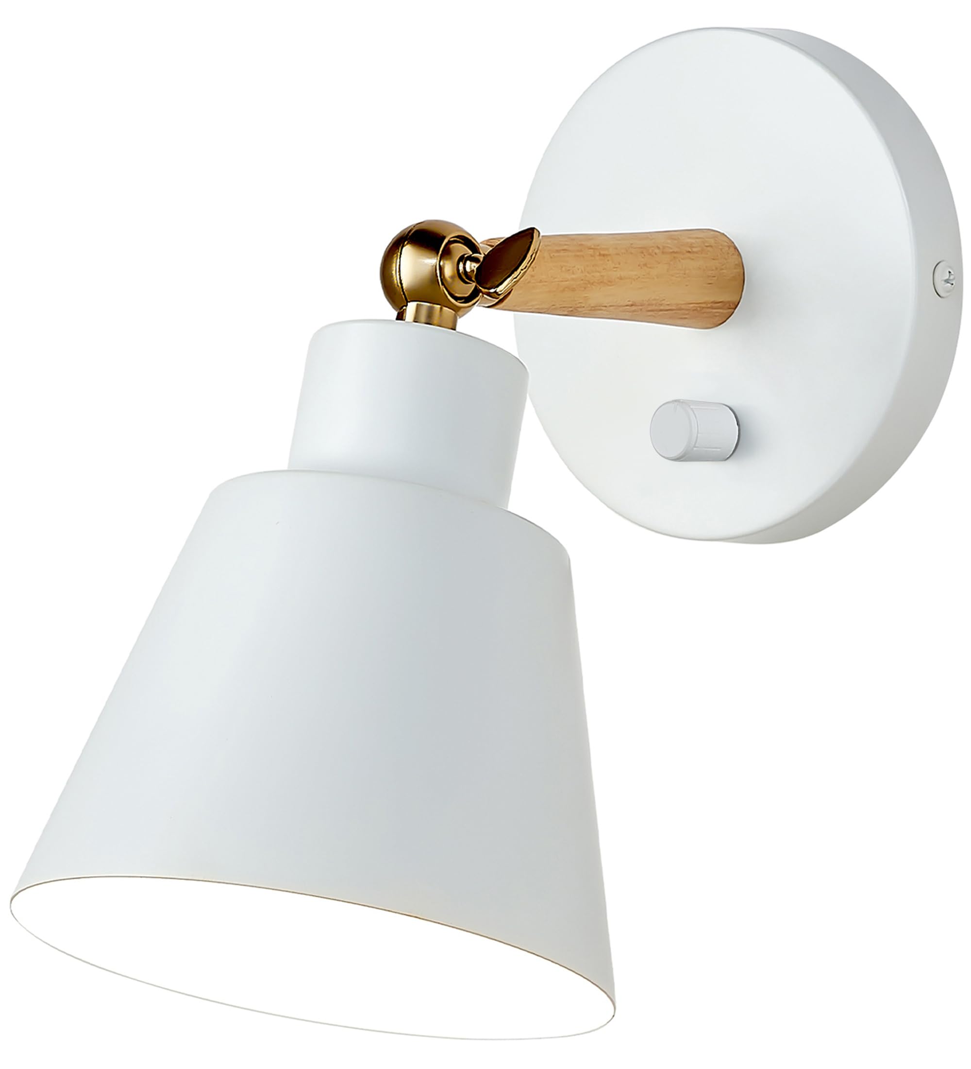 Clankin White Wall Sconces Lighting Fixture, Nordic Wooden Bedside Wall Lamp With On-Off Switch For Industrial Bedroom, Bathroom