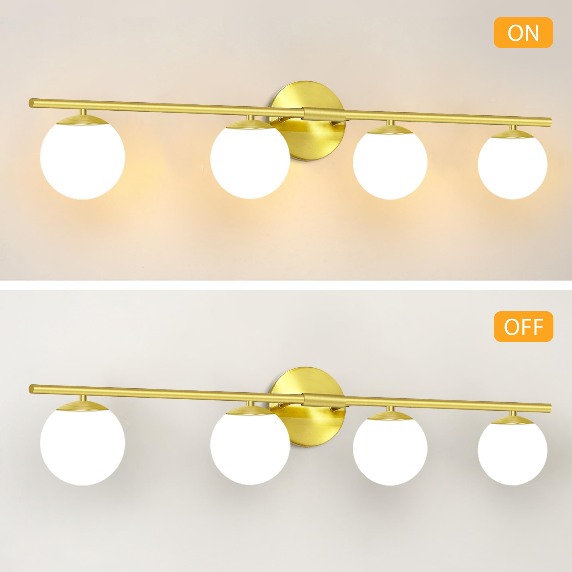 YHTlaeh Bathroom Vanity Light Fixture, Brushed Brass, Glass Shade, Modern Wall Sconce, Model 7710, Size 4T
