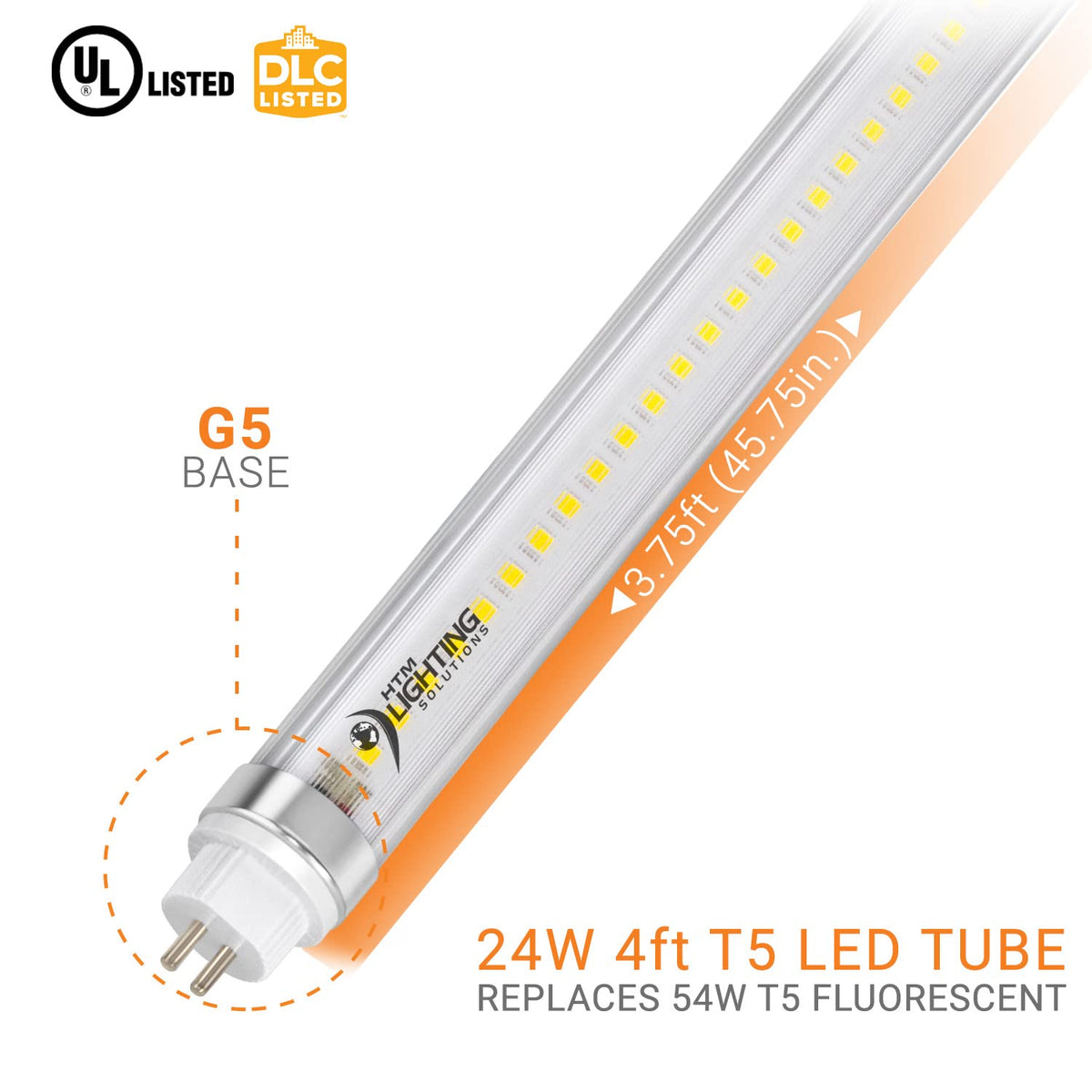 Htm Led HTM LIGHTING SOLUTIONS 4ft T5 High Output LED Tube Light 24W 4000K Cle ...