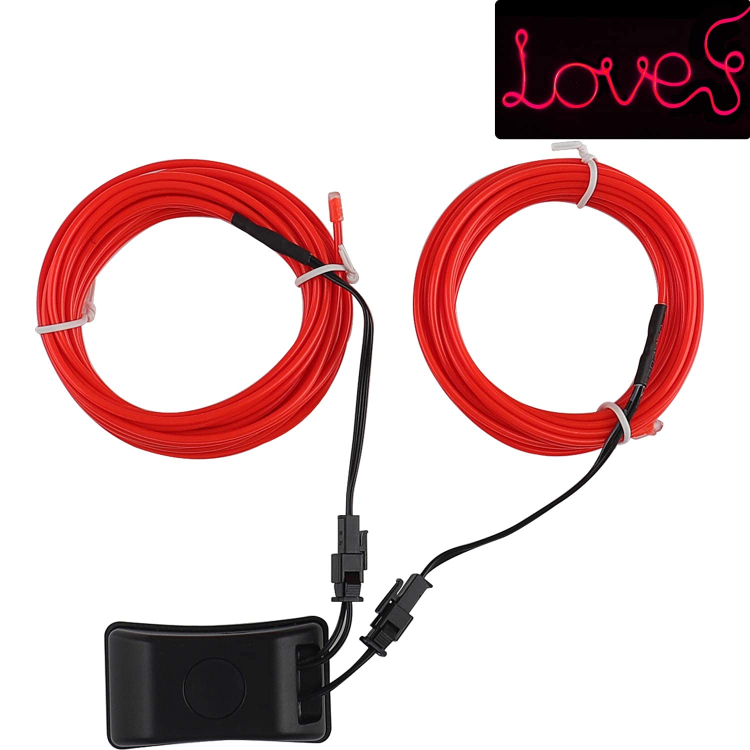 Jiguoor Usb Rechargeable El Wire 32.8Ft/10M (5Mx2) Bright Neon Light Strip 360° Illumination Neon Tube Rope Lights For Diy, Festival, Party Decoration, Halloween, Chrismas (32.8Ft/10M, Red)