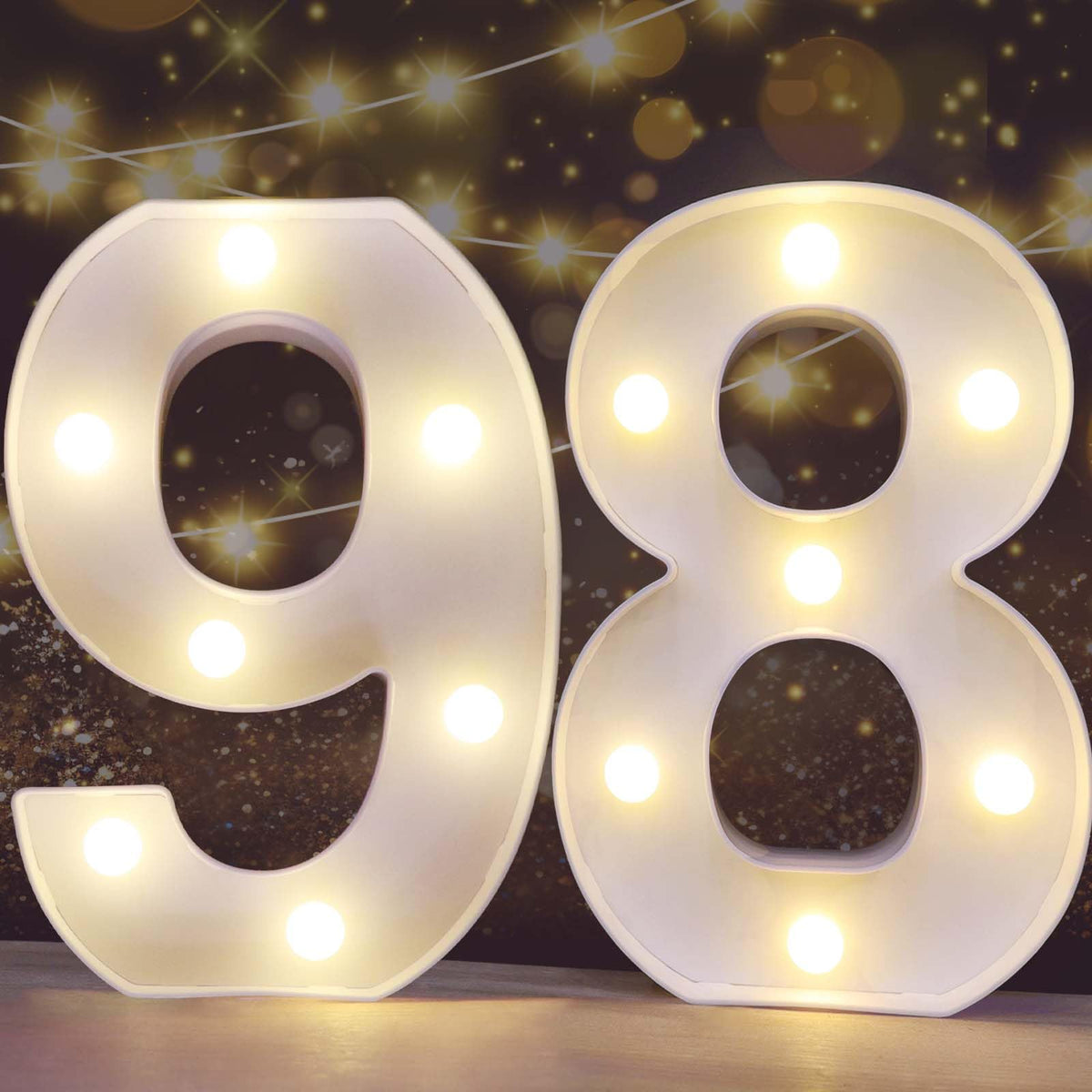 Pooqla Decorative Led Light Up Number Letters, White Plastic Marquee Number Lights Sign for 98th Birthday Party Wedding Decor Battery Operated Number (98)